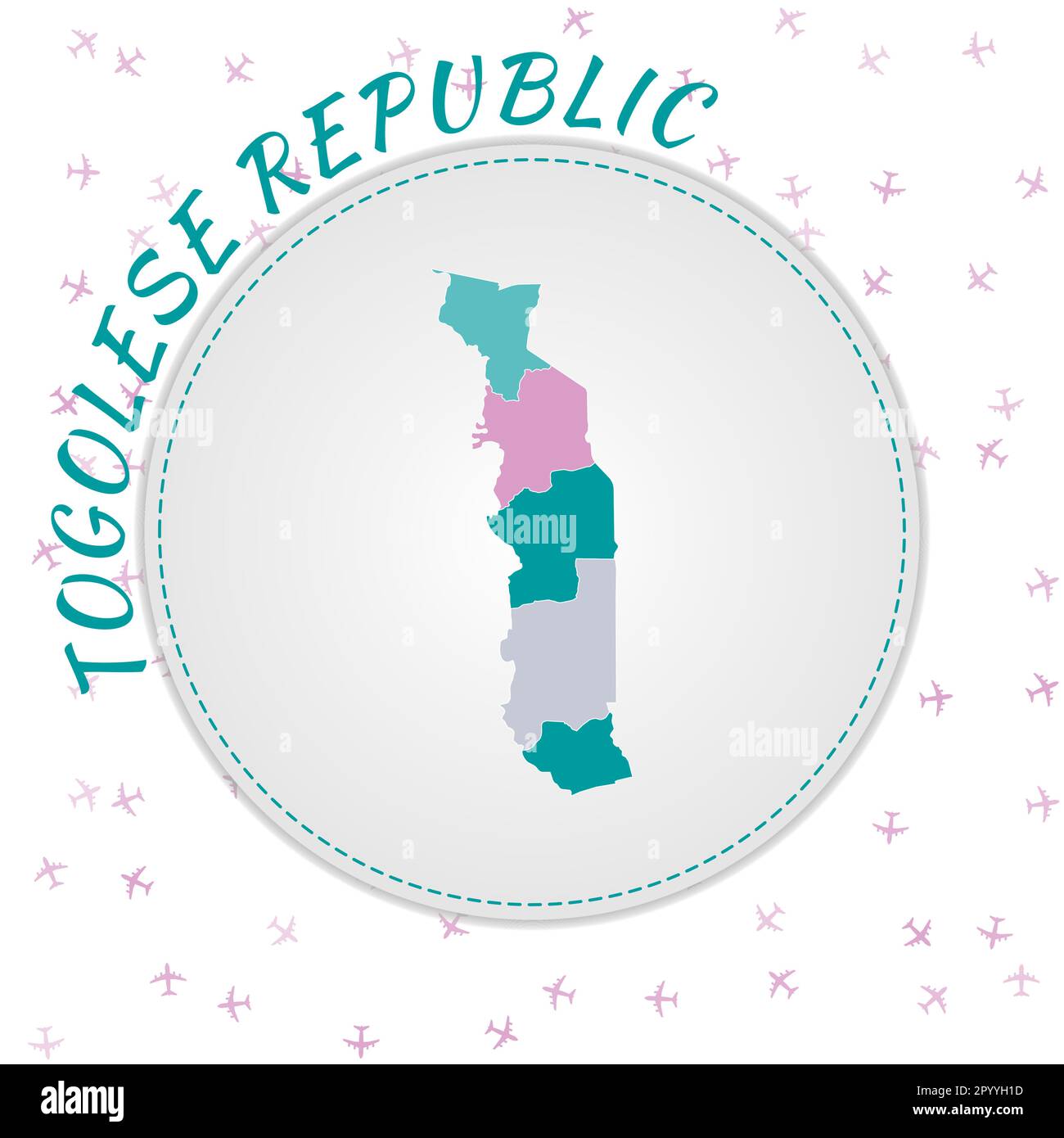 Conception de carte Togo. Carte du pays avec les régions dans la palette de couleurs émeraude-améthyste. Illustration de Vecteur