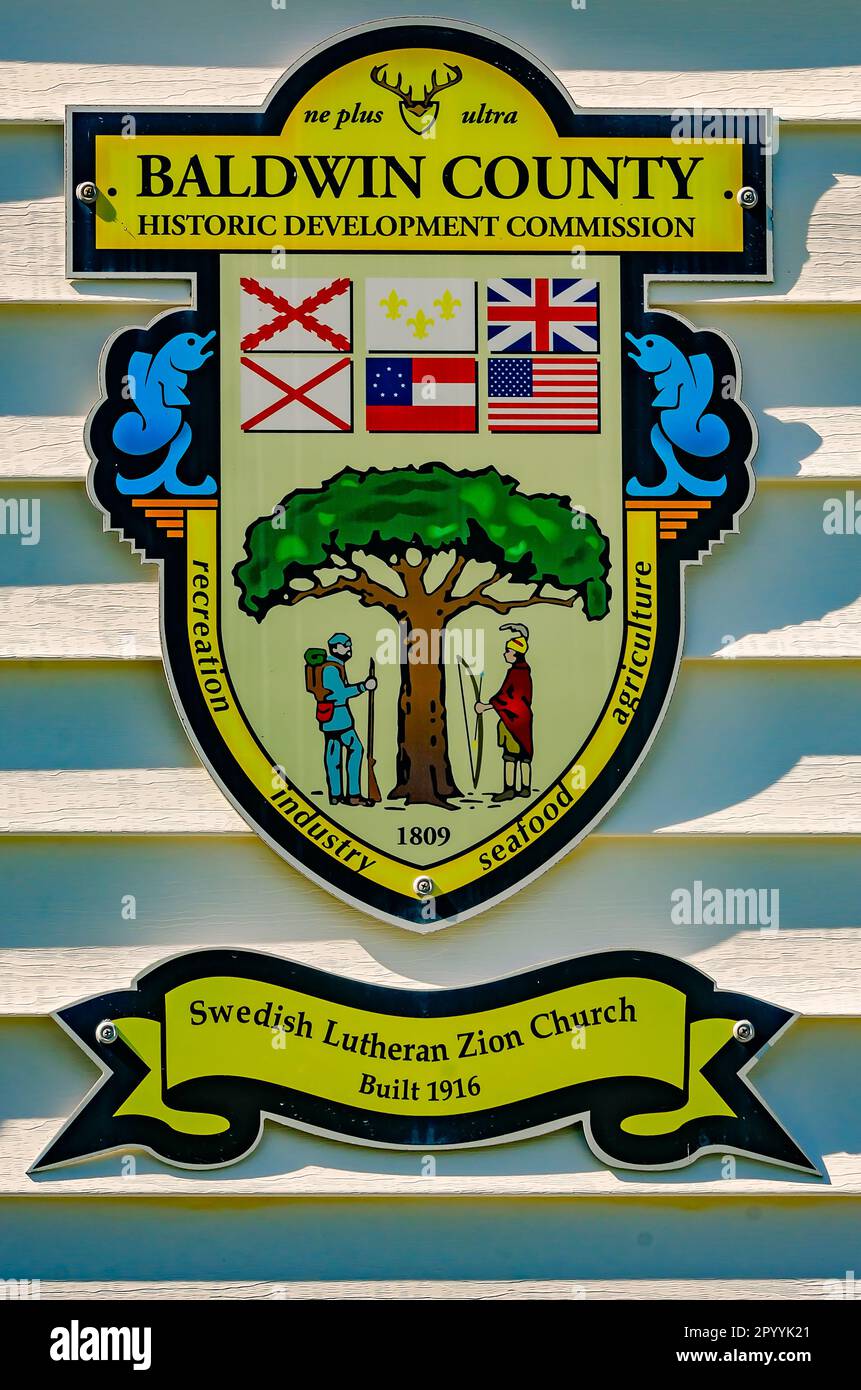 Un marqueur historique est exposé à l'extérieur de l'église luthérienne de Sion, également connue sous le nom d'église luthérienne suédoise de Sion, 30 avril 2023, à Silverhill, Alabama. Banque D'Images