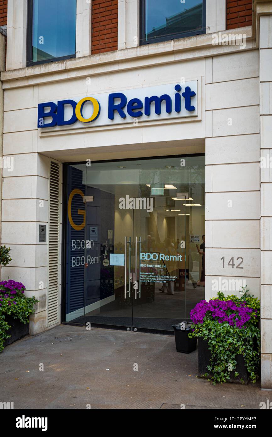 BDO remet Londres à Strand Bridge House, Strand, Londres. BDO Remit (UK) Ltd est un centre de remise de fonds philippin situé à Londres, au Royaume-Uni. Banque D'Images