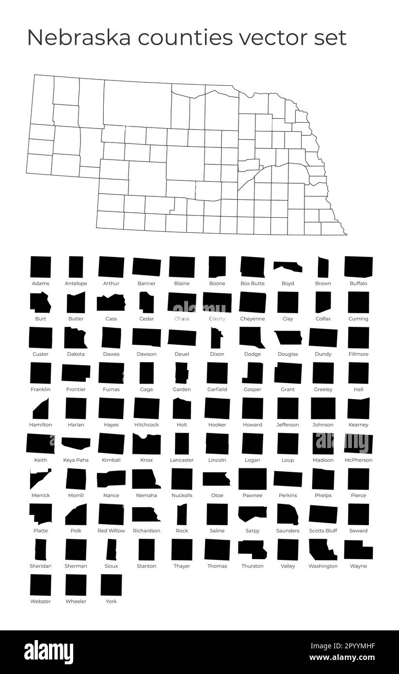 Carte du Nebraska avec les formes des régions. Carte vectorielle vierge de l'état des États-Unis avec les comtés. Frontières de l'état américain pour votre infographie. Illustration de Vecteur