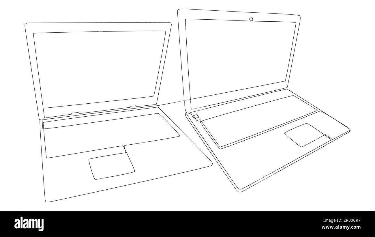 Une ligne continue d'ordinateurs portables. Concept d'ordinateur portable vectoriel Thin Line Illustration. Dessin de contour idées créatives. Illustration de Vecteur