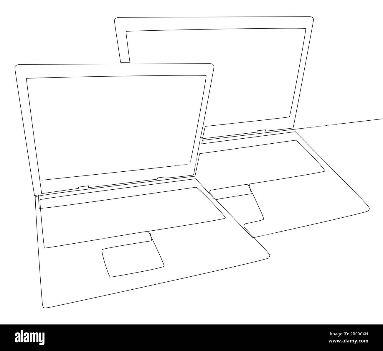 Une ligne continue d'ordinateurs portables. Concept d'ordinateur portable vectoriel Thin Line Illustration. Dessin de contour idées créatives. Illustration de Vecteur