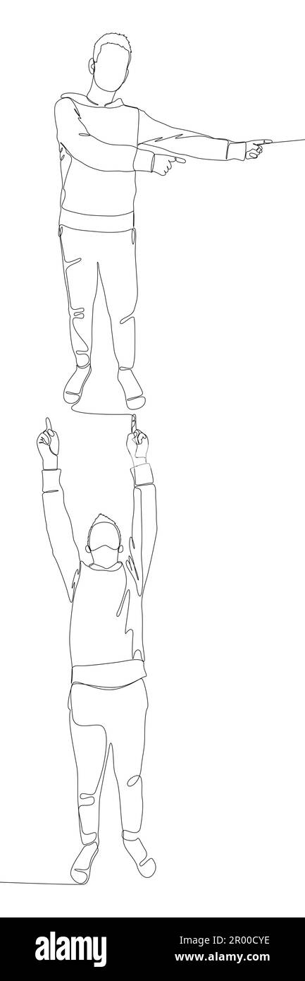 Une ligne continue de Male pointant avec le doigt vers un autre homme. Concept de vecteur d'illustration à trait fin. Dessin de contour idées créatives. Illustration de Vecteur