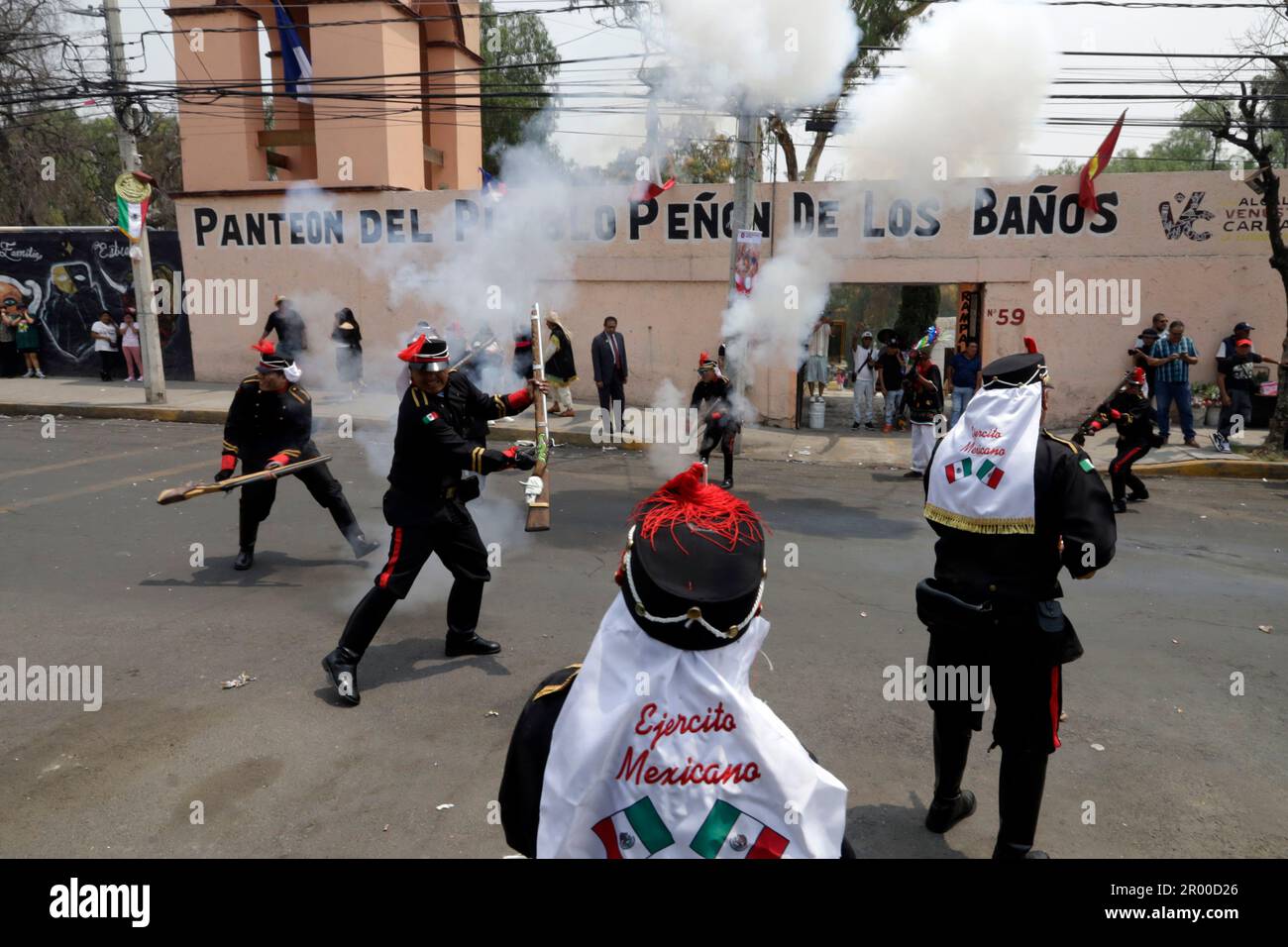 Mexico, Mexique. 05th mai 2023. 5 mai 2023, Mexico, la représentation de la bataille de Puebla de 1862 dans le quartier de Peñon de los Baños est déclarée par le Gouvernement de la ville de Mexico comme patrimoine culturel immatériel de la ville de Mexico à son anniversaire de 93rd; Organisé chaque année à l'hôtel de ville de Venustiano Carranza à Mexico. Sur 5 mai 2023 à Mexico, Mexique (photo par Luis Barron/Groupe Eyepix/Sipa USA). Credit: SIPA USA/Alay Live News Banque D'Images