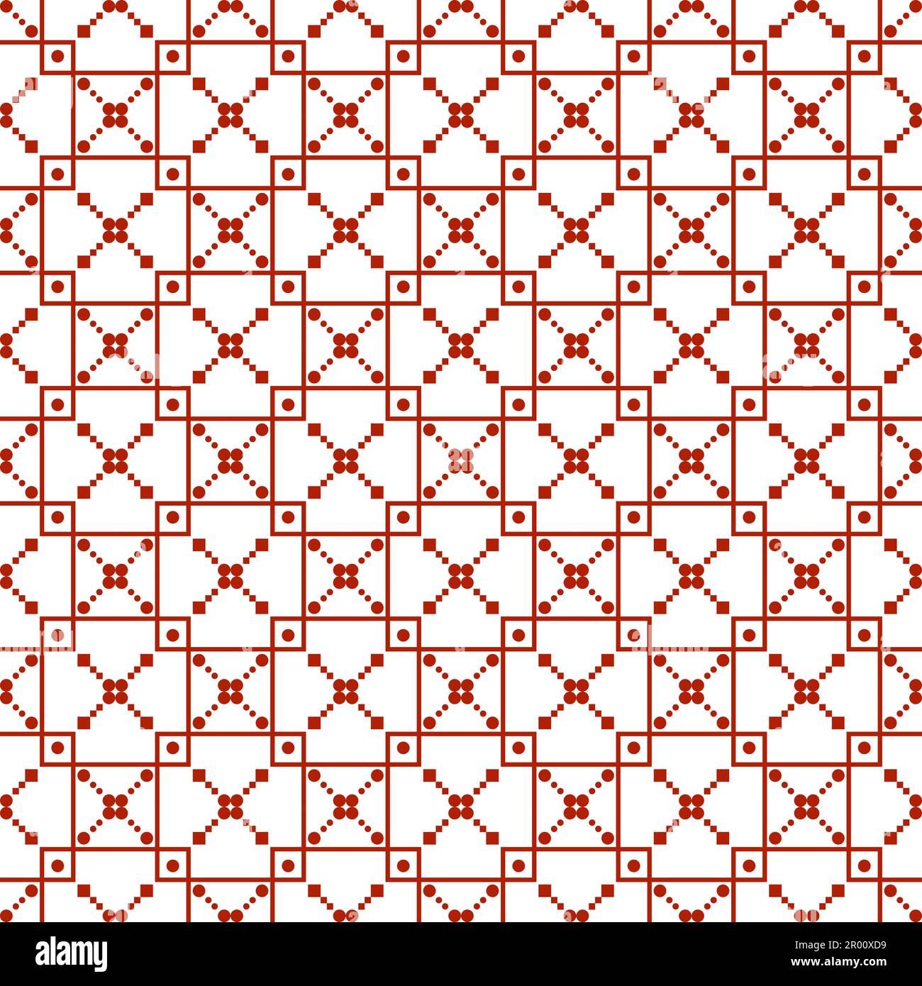 Motif géométrique élégant avec de petits points rouges et des carrés sur un fond blanc propre Banque D'Images