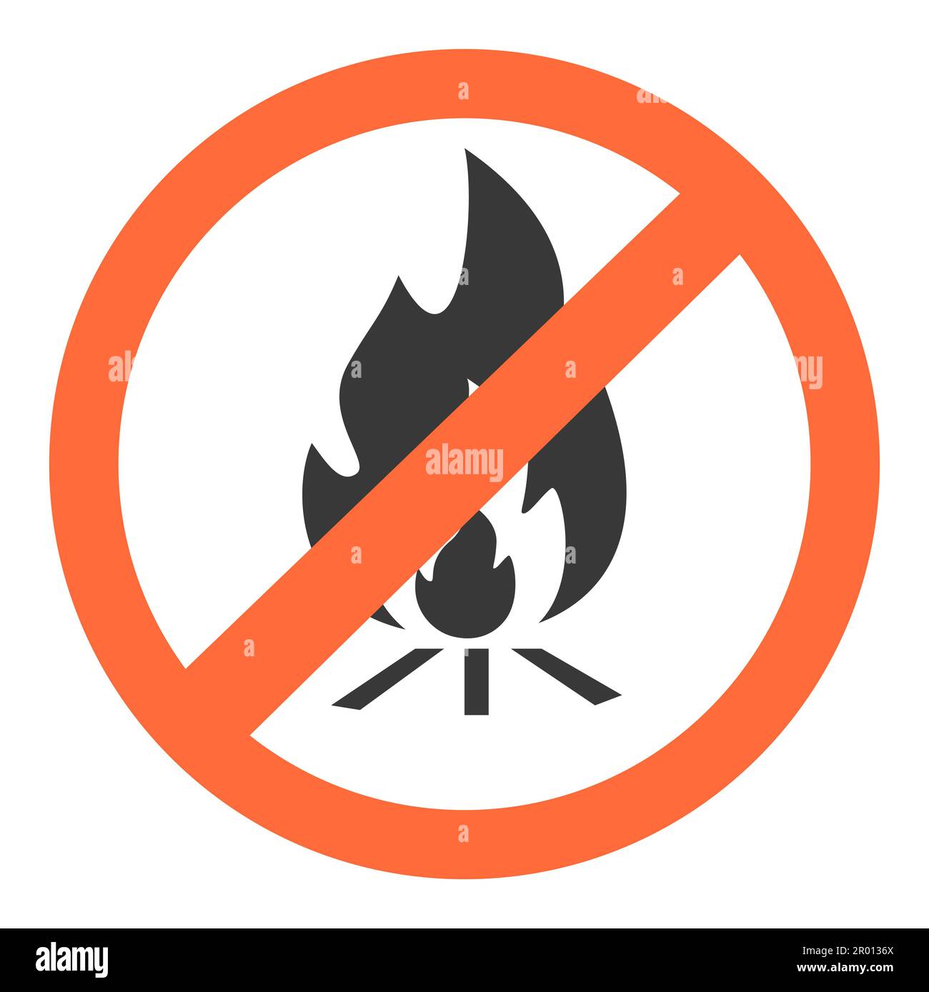 Icône de tir. Flamme brûlante. Symbole de feu de camp interdit. Cercle ...