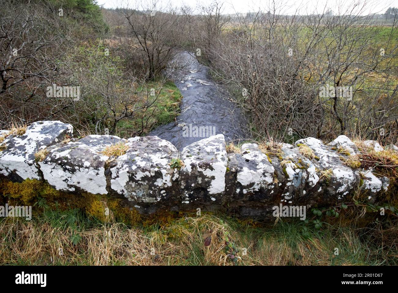 ancien pont en pierre sur le petit ruisseau en crue dans la région rurale éloignée de montagne du comté de donegal république d'irlande Banque D'Images