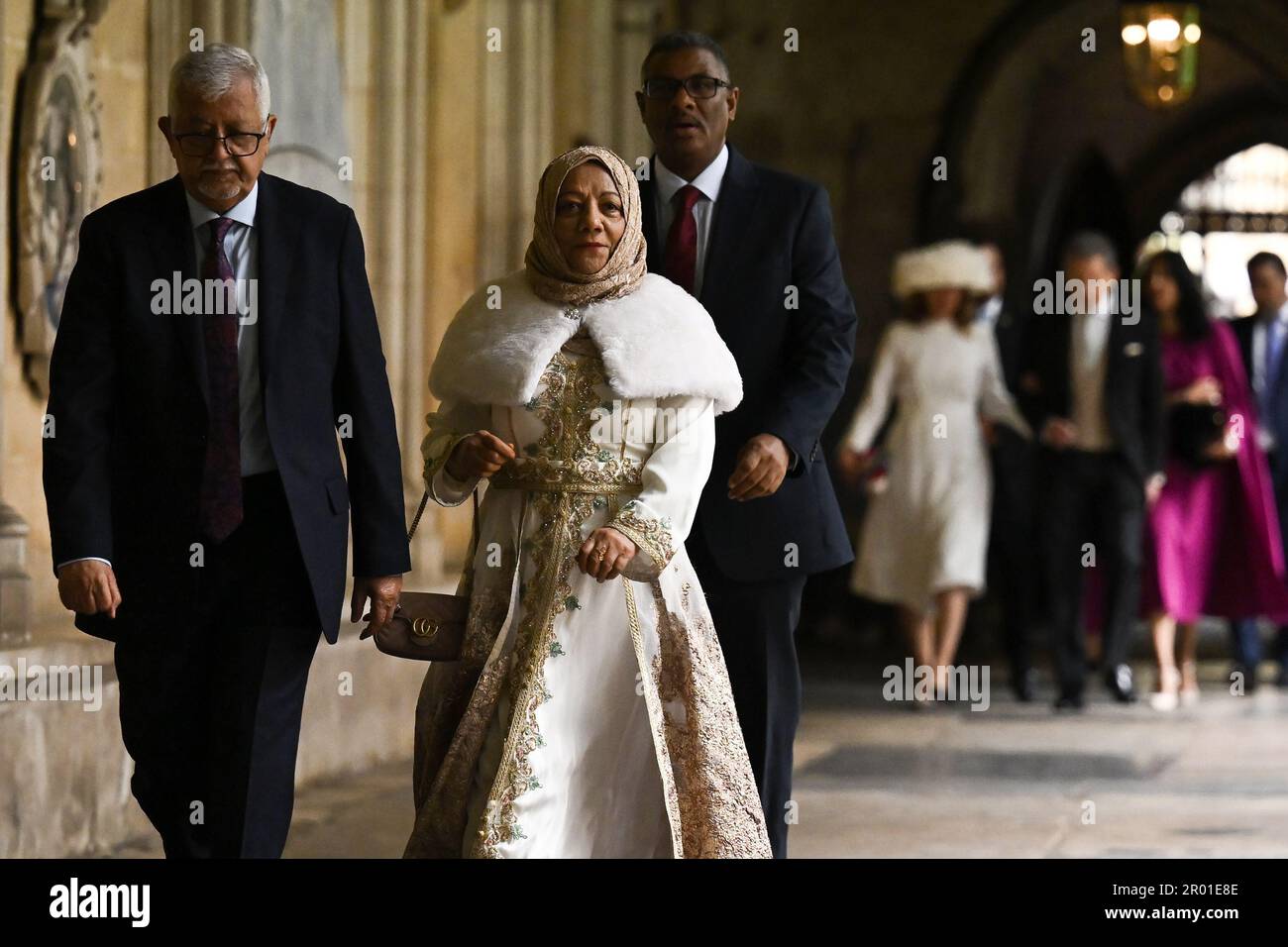 Yang di Pertuan Agong et Raja Permaisuri Agong de Malaisie arrivant en amont de la cérémonie de couronnement du roi Charles III et de la reine Camilla à l'abbaye de Westminster, Londres. Date de la photo: Samedi 6 mai 2023. Banque D'Images