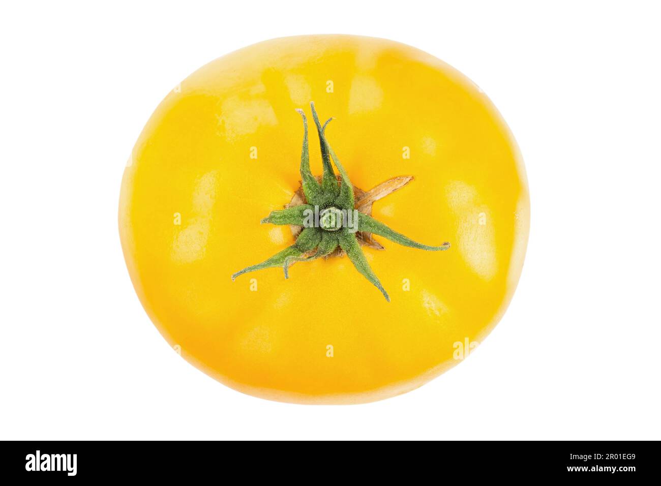 Tomate mûre d'orange jaune fraîche avec queues vertes isolées sur fond blanc. Légumes, aliments bio végétaliens sains, tomates concept de récolte patte Banque D'Images