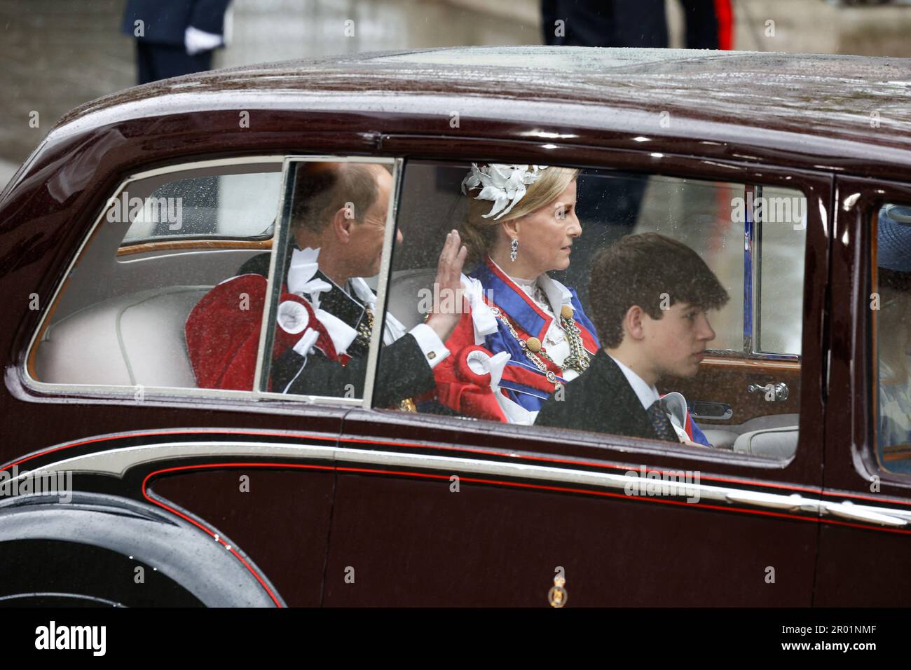 ROYAUME-UNI. 06th mai 2023. Le comte de Wessex, la comtesse de Wessex, James, le vicomte Severn et Lady Louise Windsor arrivant à la cérémonie du couronnement du roi Charles III et de la reine Camilla à l'abbaye de Westminster, Londres, Royaume-Uni, sur 6 mai 2023. Photo de Raphael Lafargue/ABACAPRESS.COM crédit: Abaca Press/Alay Live News Banque D'Images