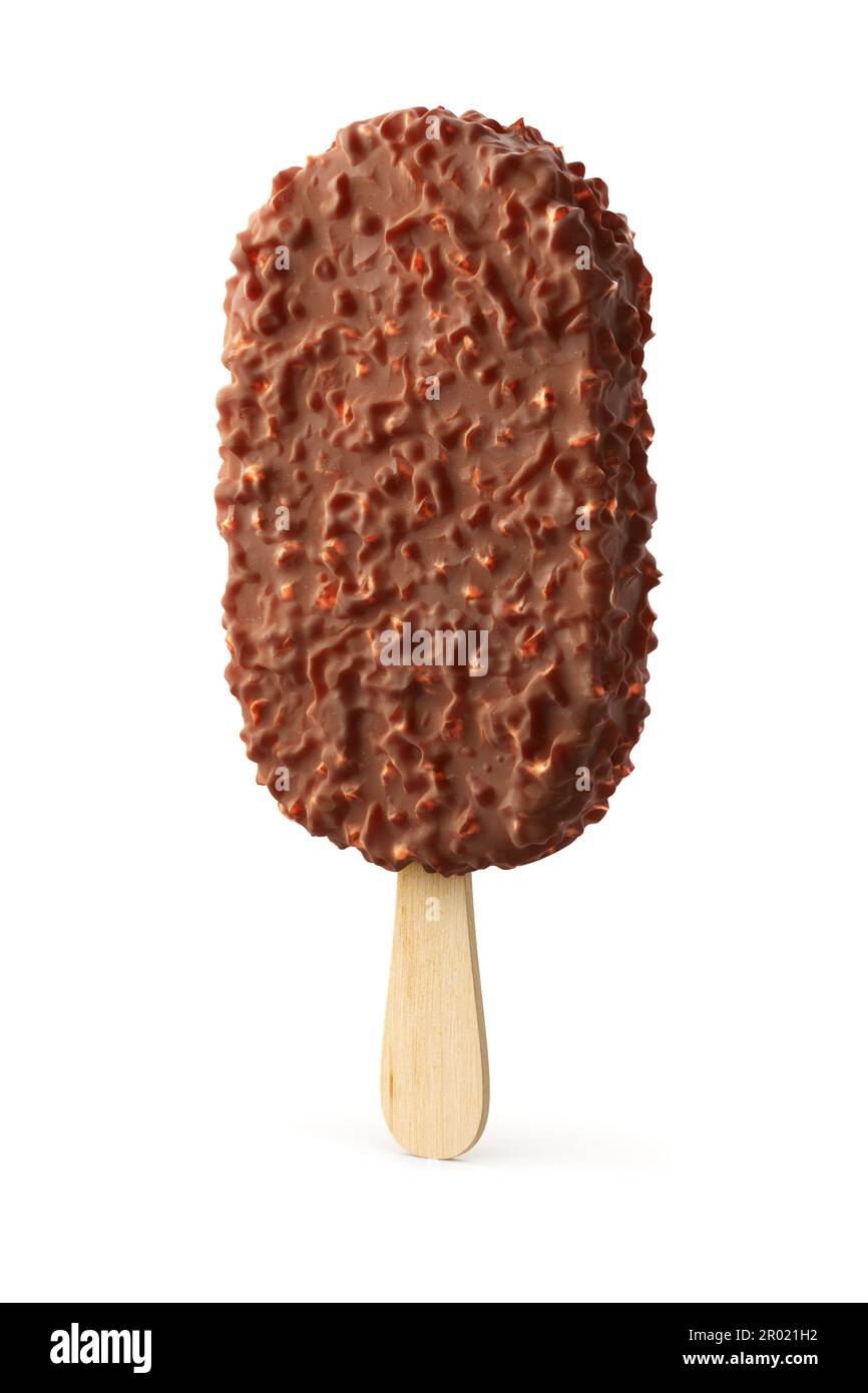 Crème glacée au chocolat noir avec noix isolées sur fond blanc. 3D illustration du rendu. Banque D'Images