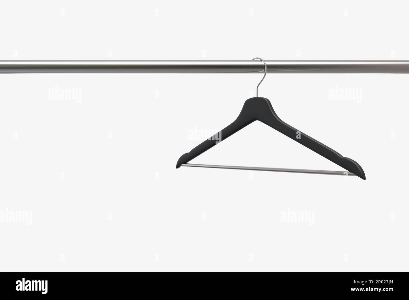 Suspension vide accrochée à une tige métallique. Illustration du concept de mode et de vêtements Banque D'Images