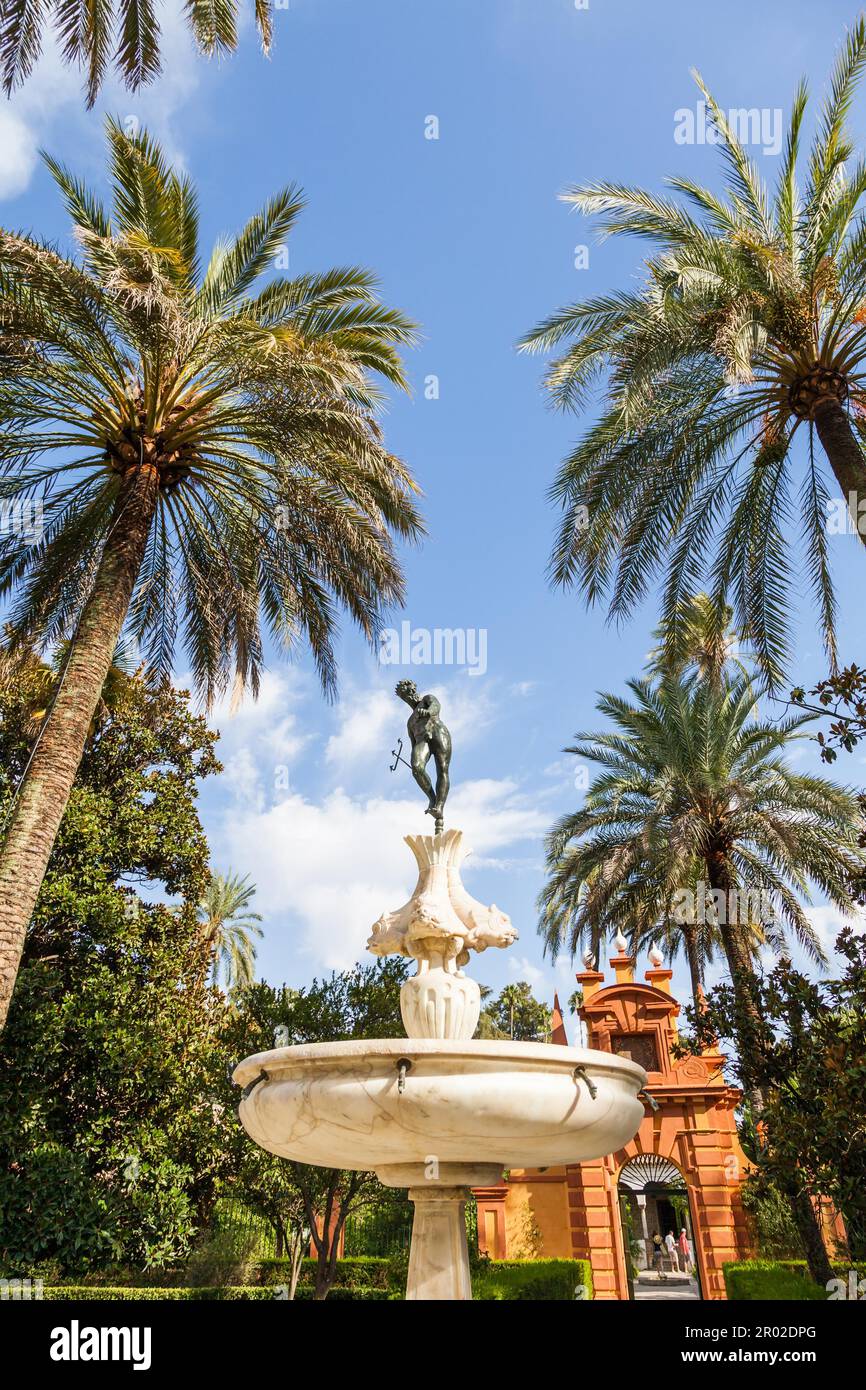 Espagne, Andalousie région. Détail du jardin du Palais Royal de l'Alcazar à Séville Banque D'Images