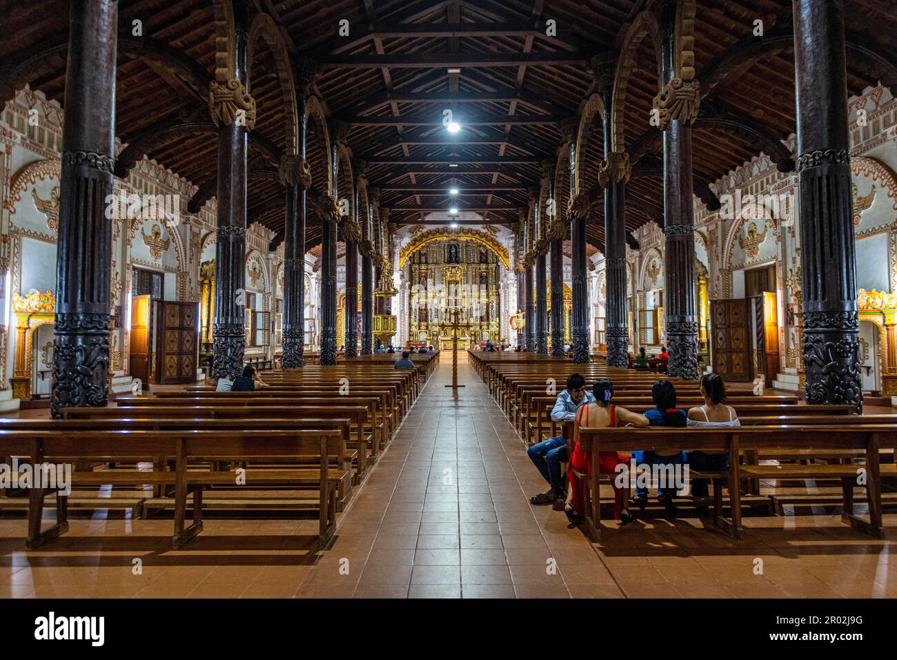 Intérieur de la mission San Ignacio de Velasco, site de l'UNESCO missions jésuites de Chiquitos, Bolivie Banque D'Images