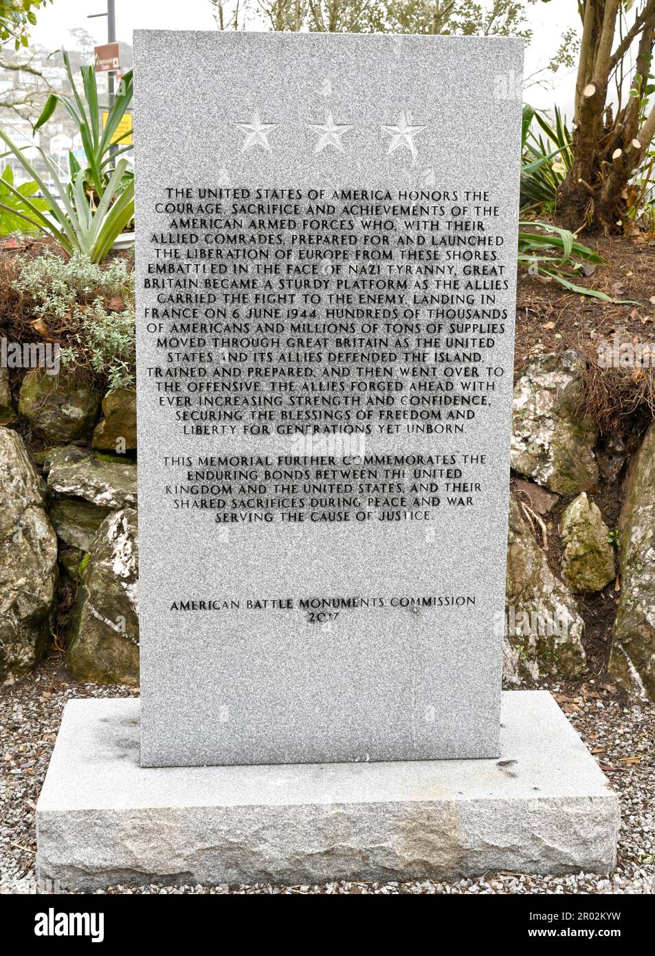 Mémorial aux troupes américaines impliquées dans le jour J à Dartmouth, South Devon, Angleterre, Royaume-Uni Banque D'Images