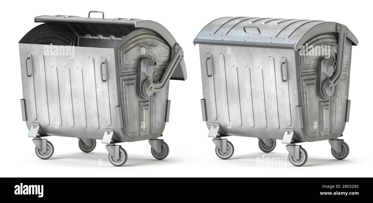 Poubelle en métal ou poubelle isolée sur blanc. 3d illustration Banque D'Images