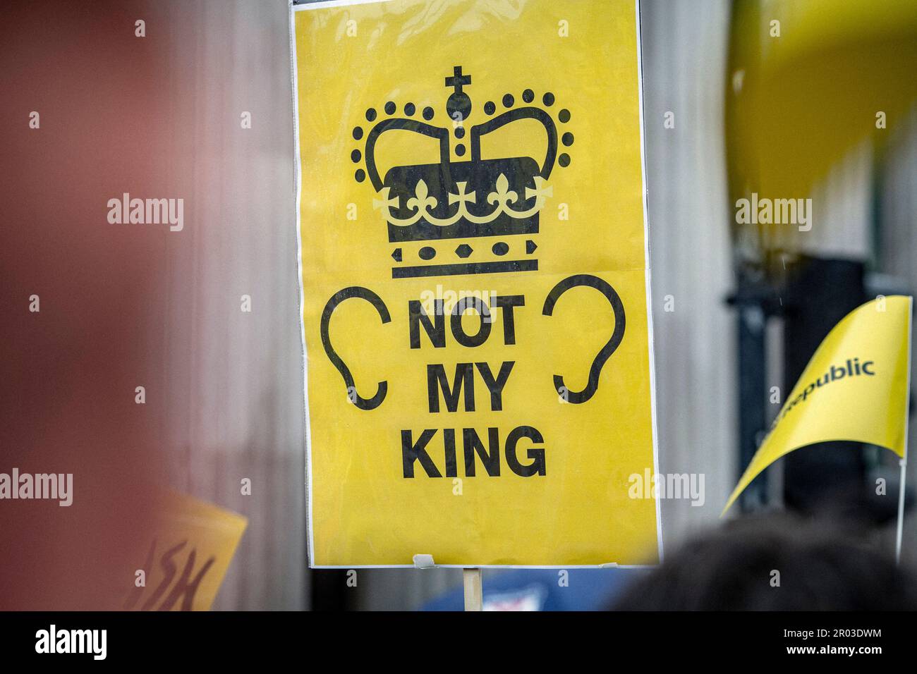 Londres, Royaume-Uni. 6 mai 2023. Les manifestants anti-monarchie organisés par la République organisent un rassemblement « pas mon roi » le jour du couronnement du roi Charles III Crédit : horst friedrichs/Alay Live News Banque D'Images