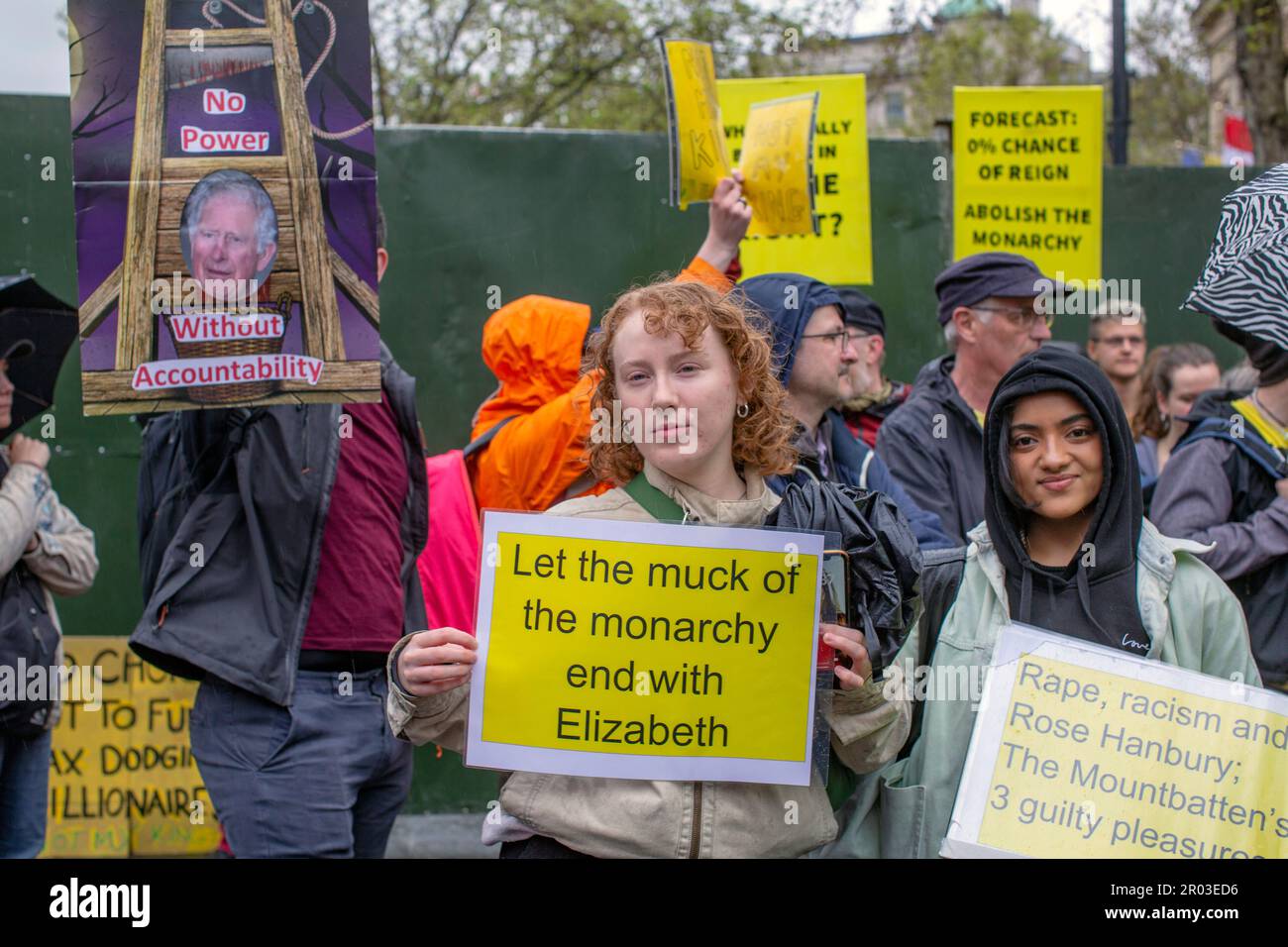 Londres, Royaume-Uni. 6 mai 2023. Les manifestants anti-monarchie organisés par la République organisent un rassemblement « pas mon roi » le jour du couronnement du roi Charles III Crédit : horst friedrichs/Alay Live News Banque D'Images
