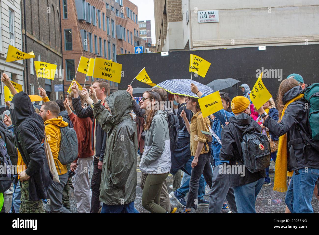 Londres, Royaume-Uni. 6 mai 2023. Les manifestants anti-monarchie organisés par la République organisent un rassemblement « pas mon roi » le jour du couronnement du roi Charles III Crédit : horst friedrichs/Alay Live News Banque D'Images