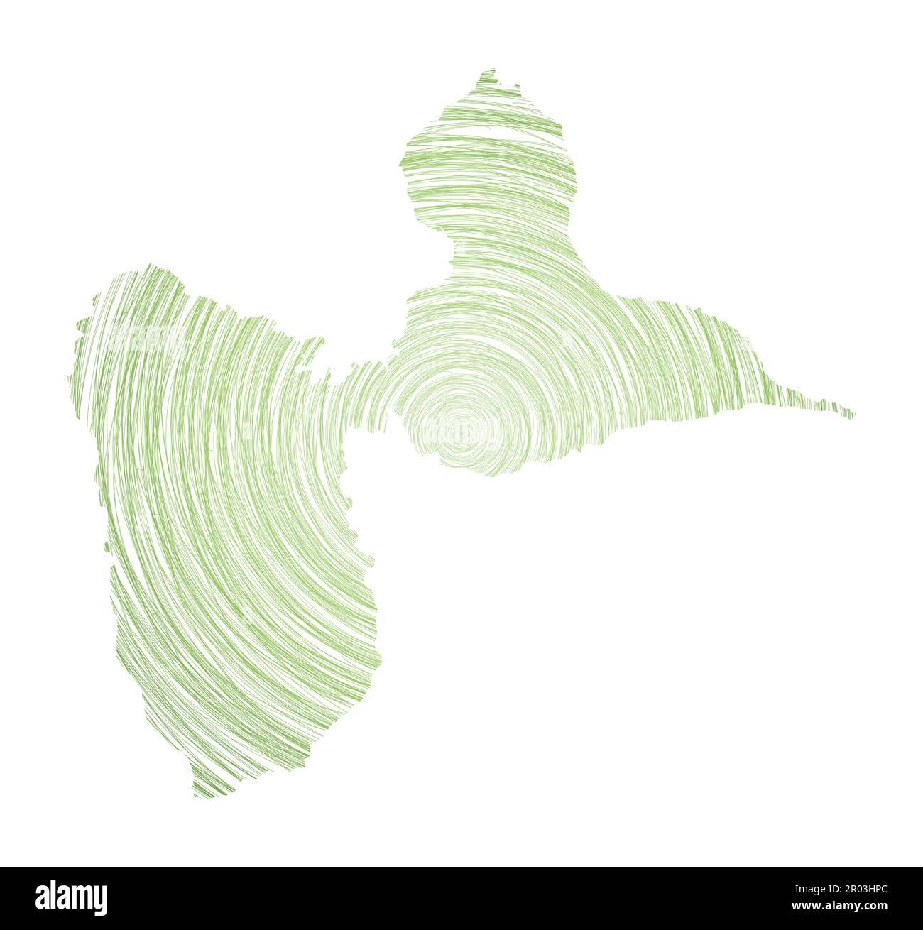 Carte de l'île de Basse-Terre remplie de cercles concentriques. Cercles de style d'esquisse en forme d'îlot. Illustration vectorielle. Illustration de Vecteur