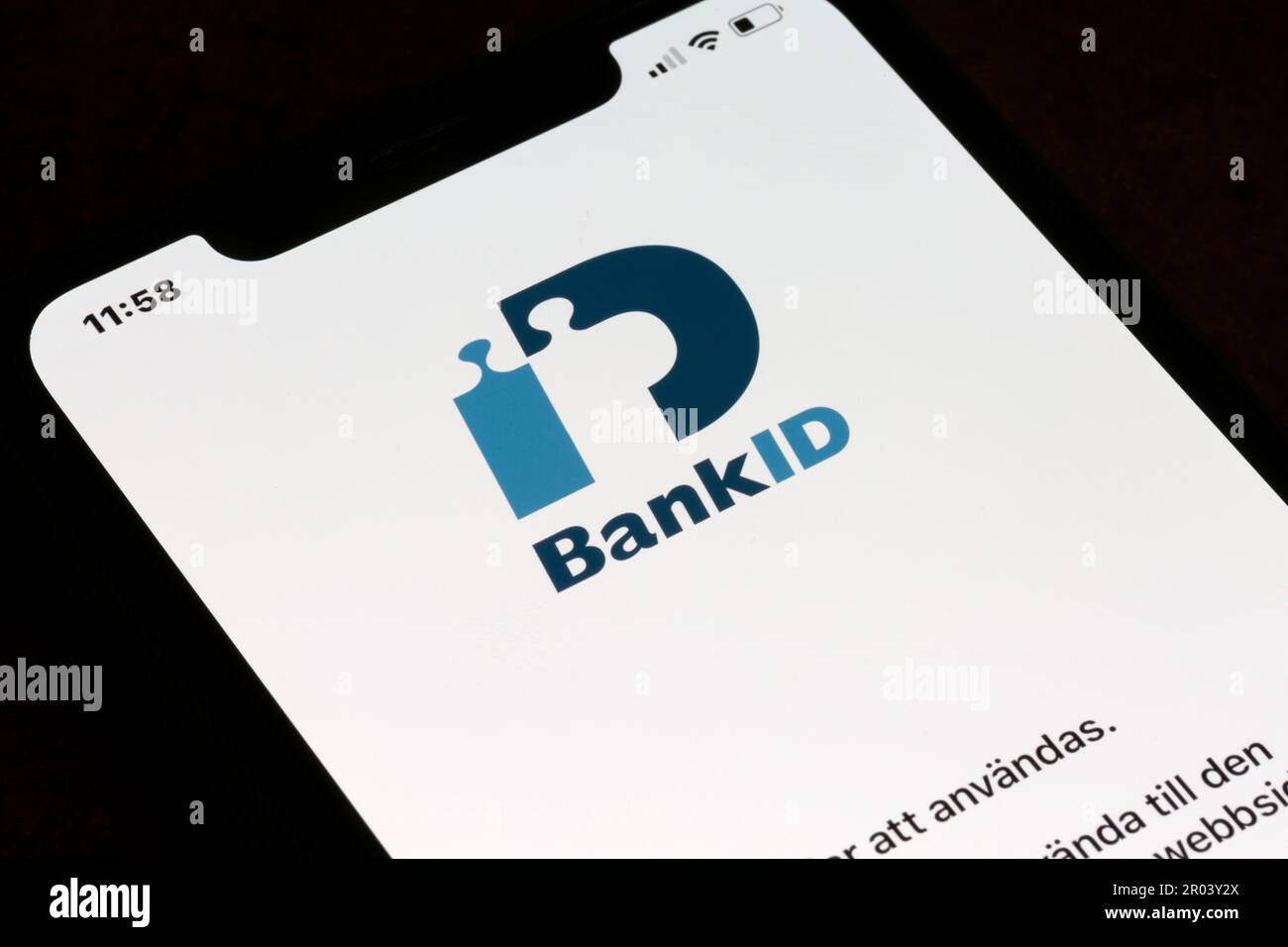 Ostersund, Suède - 30 mai 2020 : application d'identification de banque suédoise sur un smartphone. Bank-ID est le plus grand système d'identification électronique en Suède. Banque D'Images