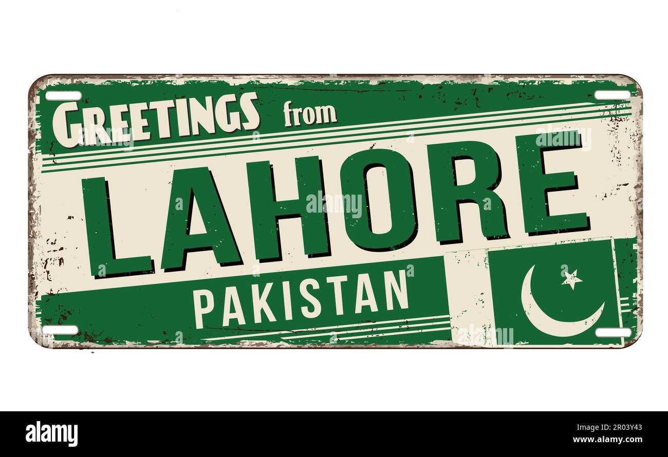 Salutations de Lahore vintage signe de métal rouillé sur un fond blanc, illustration vectorielle Illustration de Vecteur
