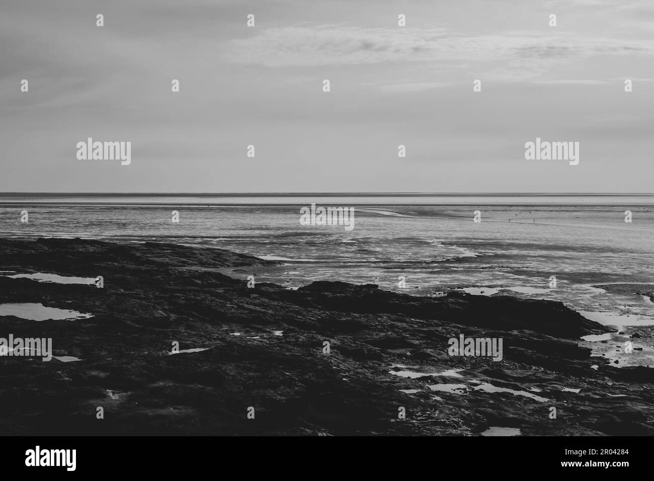 Photo noir et blanc d'un paysage marin Banque D'Images