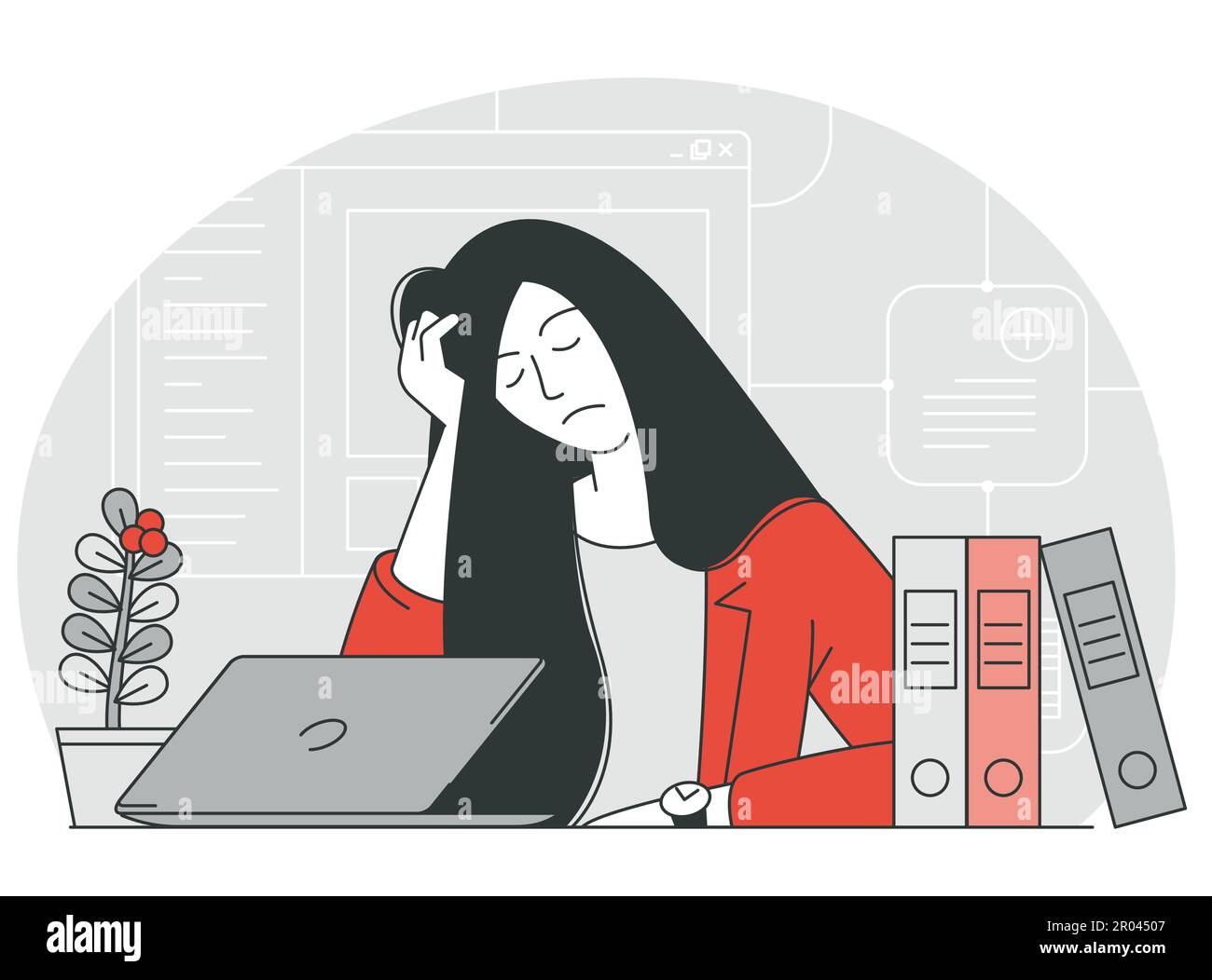Femme fatiguée au travail. Illustration de Vecteur