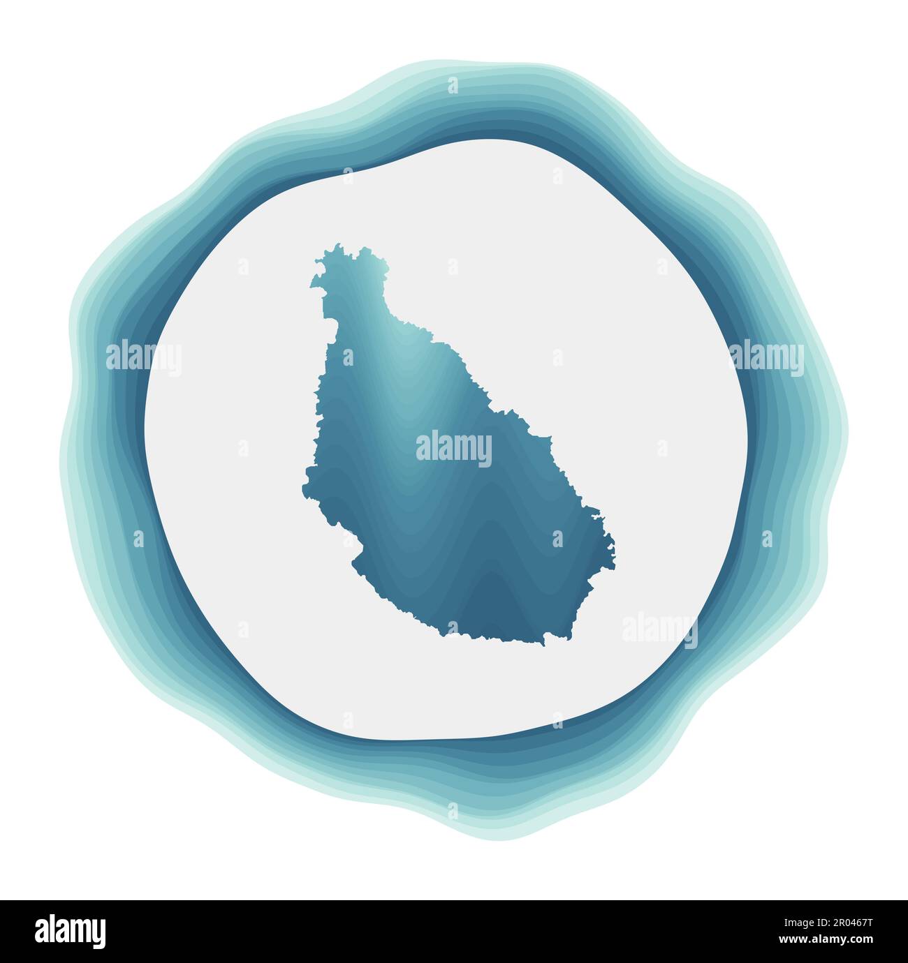 Logo de l'île de Santiago. Badge de l'île. Signe circulaire superposé autour de la forme de Santiago. Illustration du vecteur radiant. Illustration de Vecteur