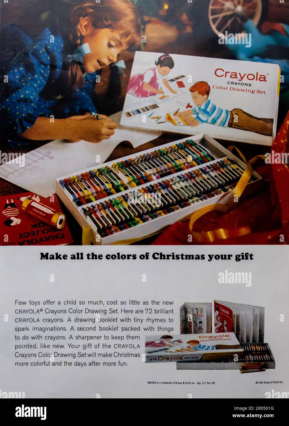 Crayola crayons couleur dessin ensemble, cadeaux pour enfants, Noël cadeau pour enfants publicité dans un magazine Journal, 1965 Banque D'Images