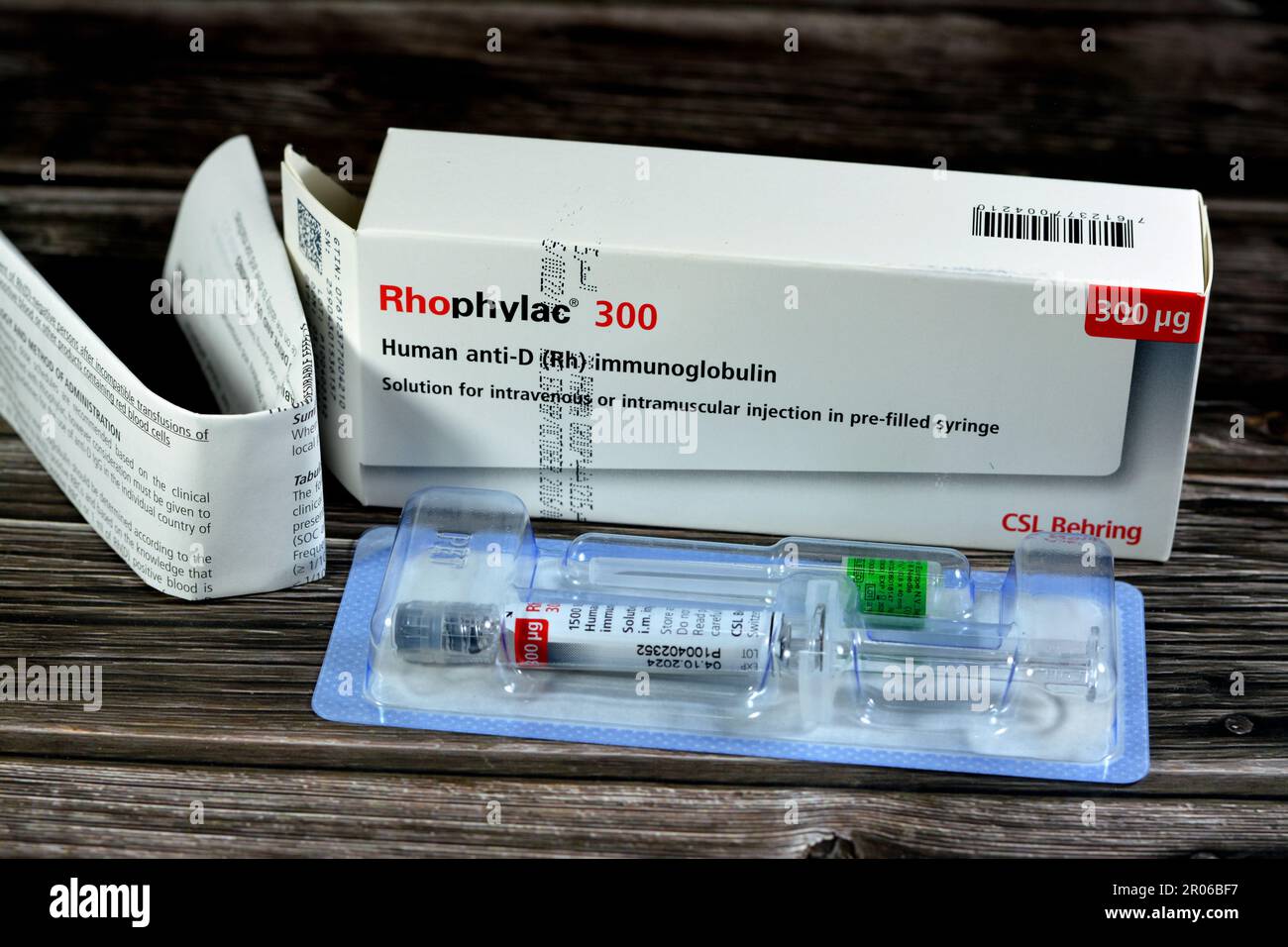 Le Caire, Egypte, 2 mai 2023: Immunoglobuline humaine anti-D (RH) Rhophylac 300 μg microgrammes 1500 UI pour injection IV ou IM pour la prévention de l'immuniza RH(D) Banque D'Images