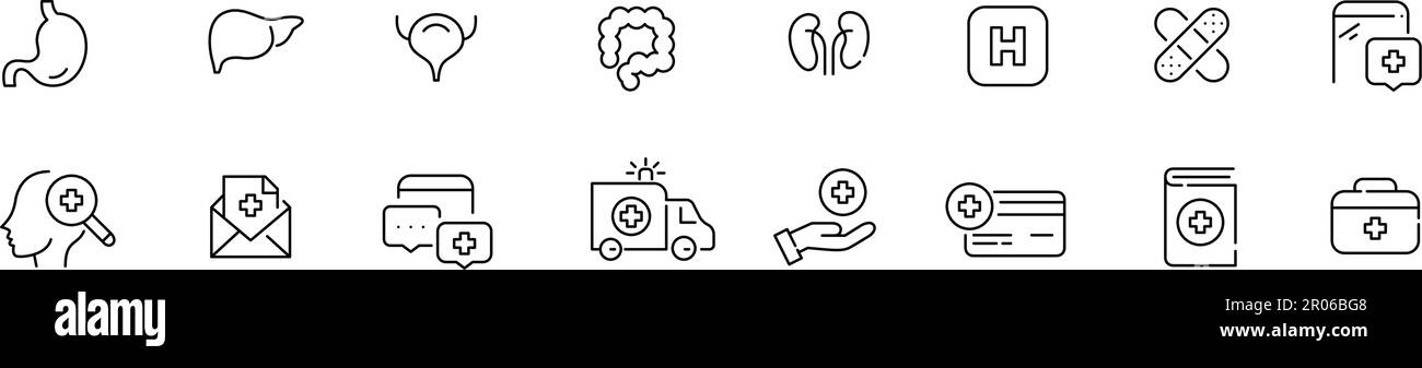 Traitement médical. Organes internes, contrôle, ambulance et services hospitaliers. Icônes de ligne de contour pixel Perfect, modifiables Illustration de Vecteur Traitement médical. Organes internes, contrôle, ambulance et services hospitaliers. Icônes de ligne de contour pixel Perfect, modifiables Illustration de Vecteur