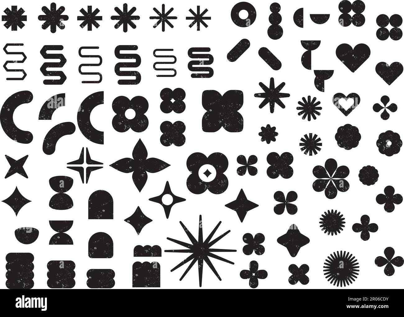 Grand jeu de formes assorties ; formes noires avec texture grunge. Autocollants, icônes, badges de solde ou de rabais. Formes abstraites vectorisées Illustration de Vecteur