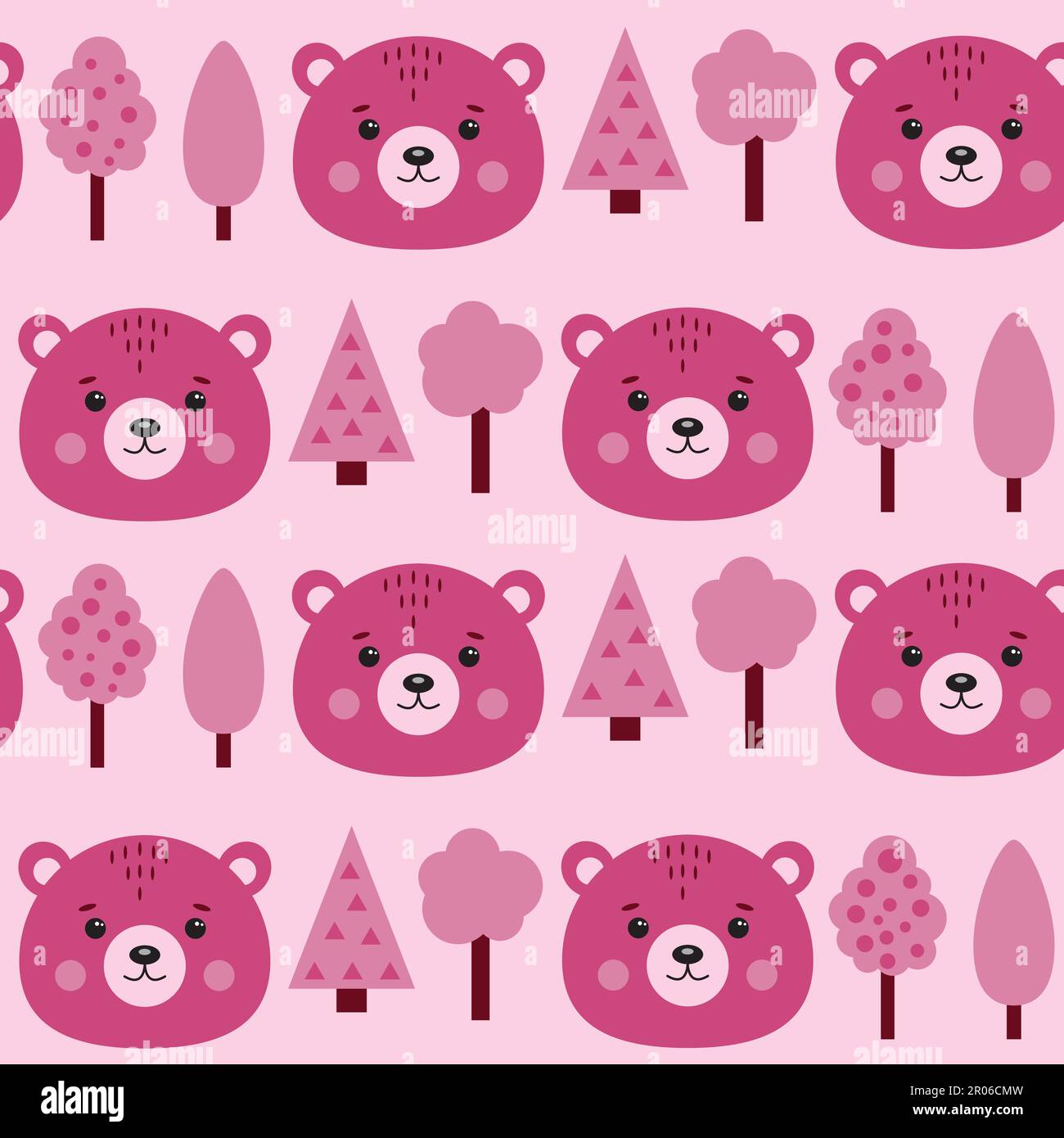 Motif sans couture avec ours et arbres de couleur rose. Illustration de Vecteur