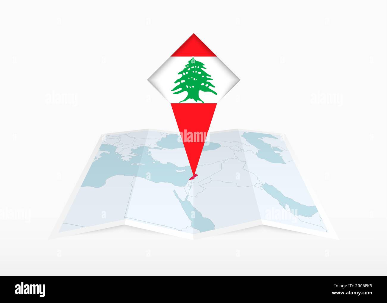 Le Liban est représenté sur une carte papier pliée et un marqueur de position épinglé avec le drapeau du Liban. Carte vectorielle pliée. Illustration de Vecteur