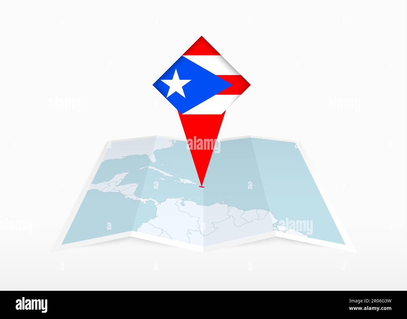 Porto Rico est représenté sur une carte papier pliée et un marqueur d'emplacement épinglé avec le drapeau de Porto Rico. Carte vectorielle pliée. Illustration de Vecteur