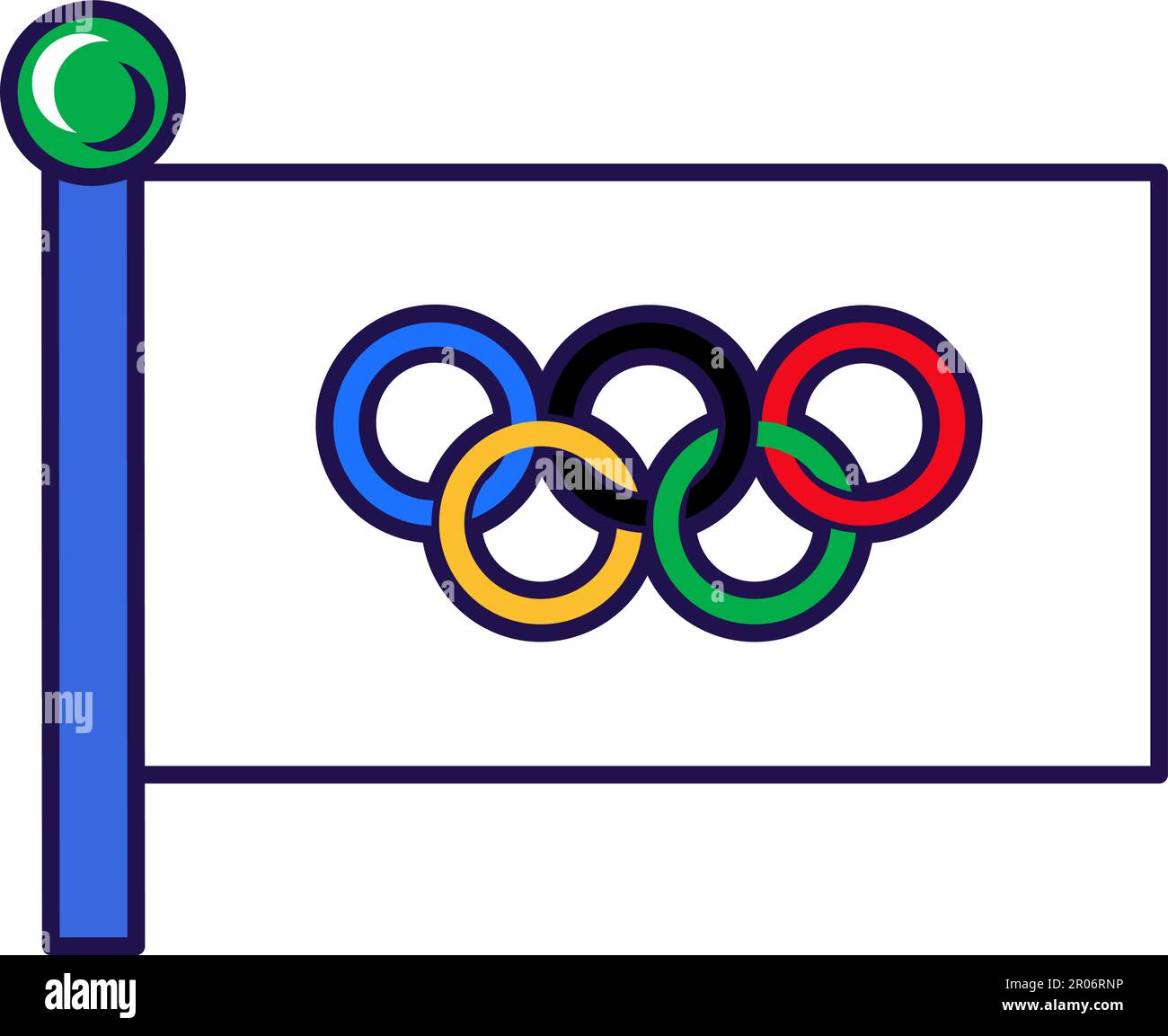 Comité du drapeau des Jeux Olympiques sur le flagpole événement solennel. Drapeau des Jeux Olympiques à flagstaff. Vecteur de couleur isolé sur fond blanc Illustration de Vecteur