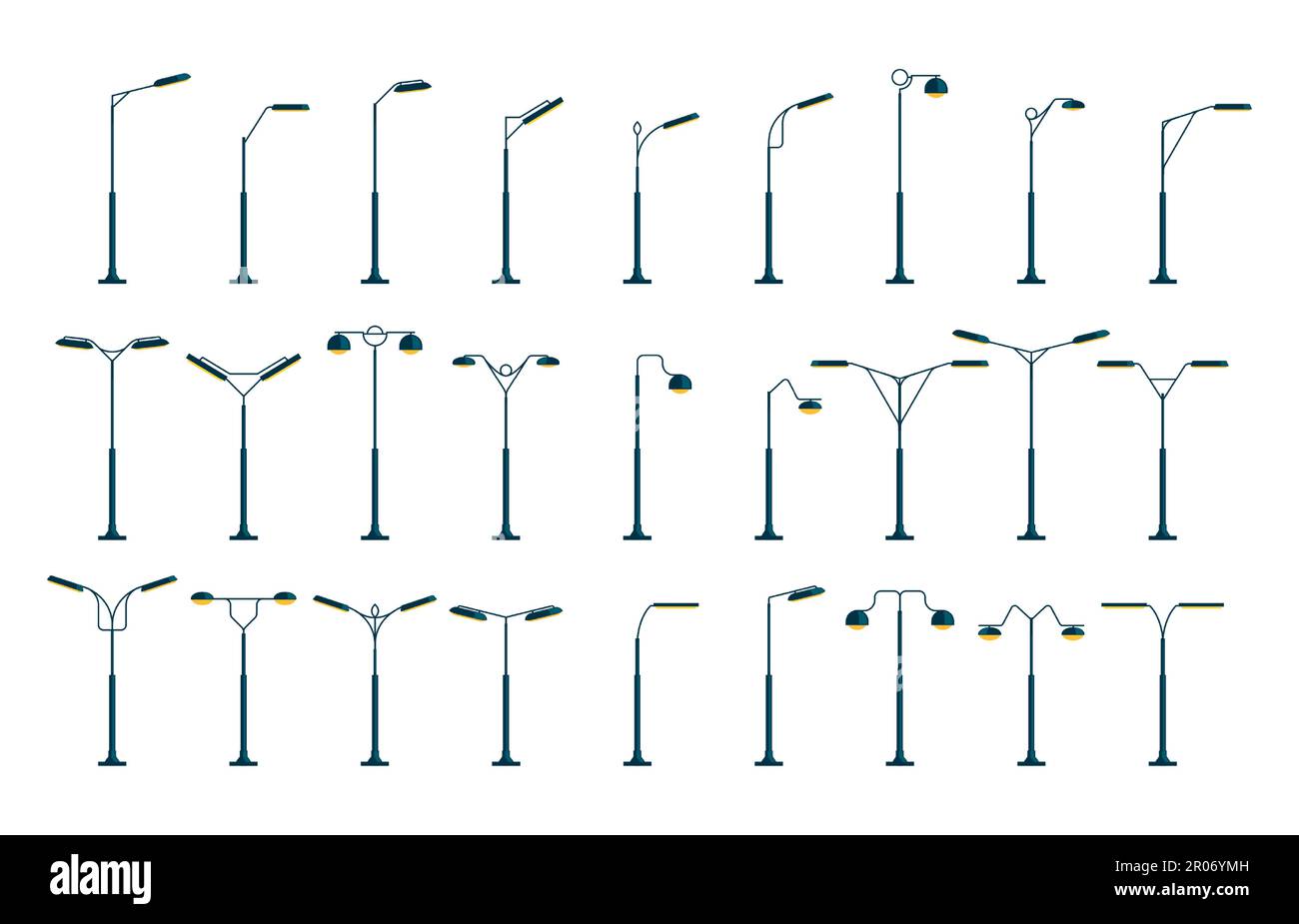 Pôle de lumière de ville. Lampadaire urbain moderne, lampes plates de dessin  animé, accessoires architecturaux d'extérieur. Jeu de lumières de rue  vectorielles isolées. Projecteur électrique, éléments extérieurs du  trottoir Image Vectorielle Stock -