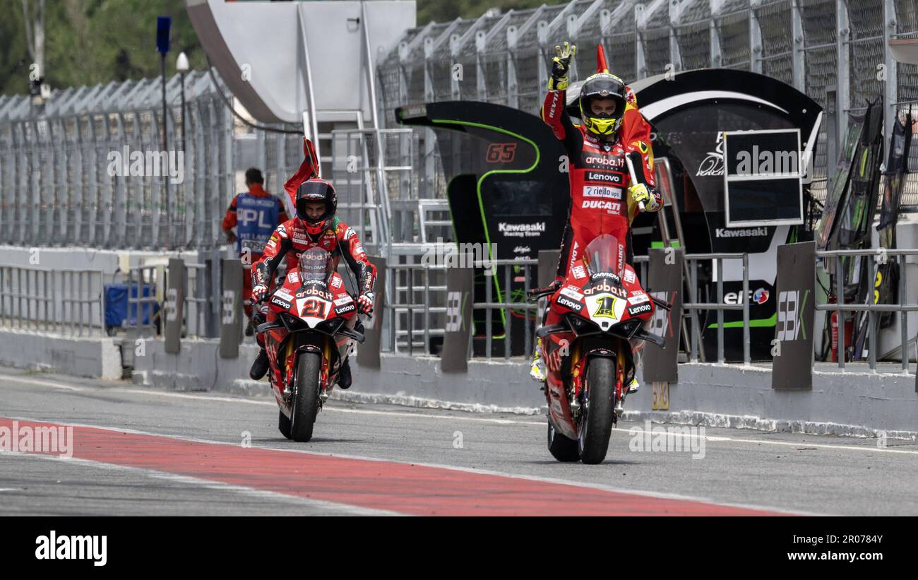 Barcellona, Espagne. 07th mai 2023. Circuit de Barcelone-Catalunya, Barcellona, Espagne, 07 mai 2023, N°1 Alvaro Bautista ESP Ducati Panigale V4R ARUBA.IT Racing -Ducati pendant Prosecco DOC Catalunya Round FIM Superbike World Championship 2023 - Race2 - World Superbike - SBK Credit: Live Media Publishing Group/Alay Live News Banque D'Images