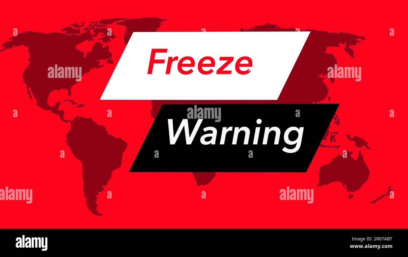 Avertissement de gel. Une bannière ou une icône météo télévisée est vue  avec une carte du monde montrant les États-Unis. Les couleurs sont rouge,  noir et blanc et IS Photo Stock -