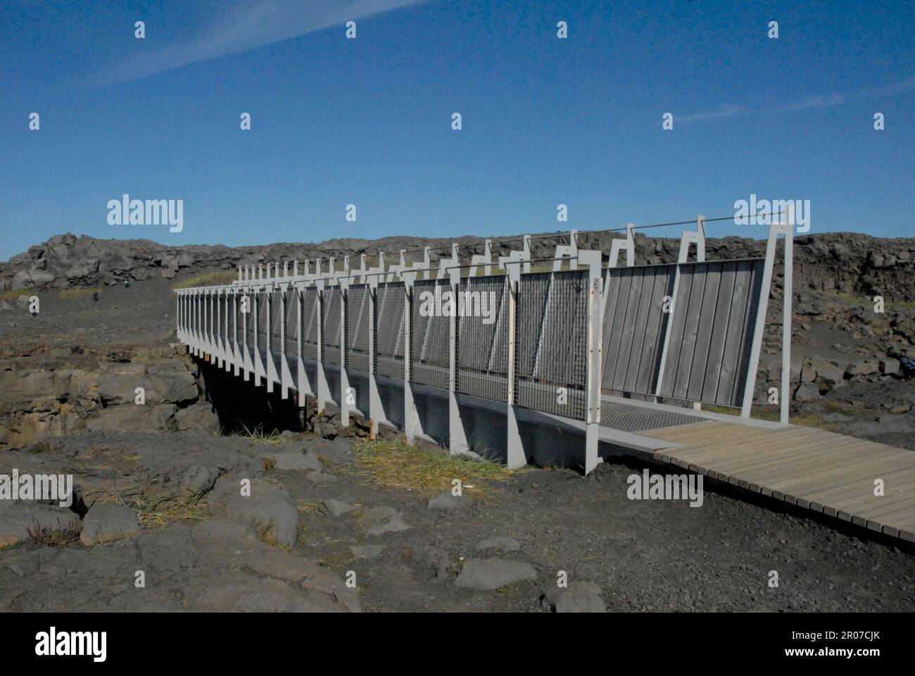 Halbinsel Reykjanes, Islande. 15th août 2022. Midlina est un pont piétonnier qui traverse la