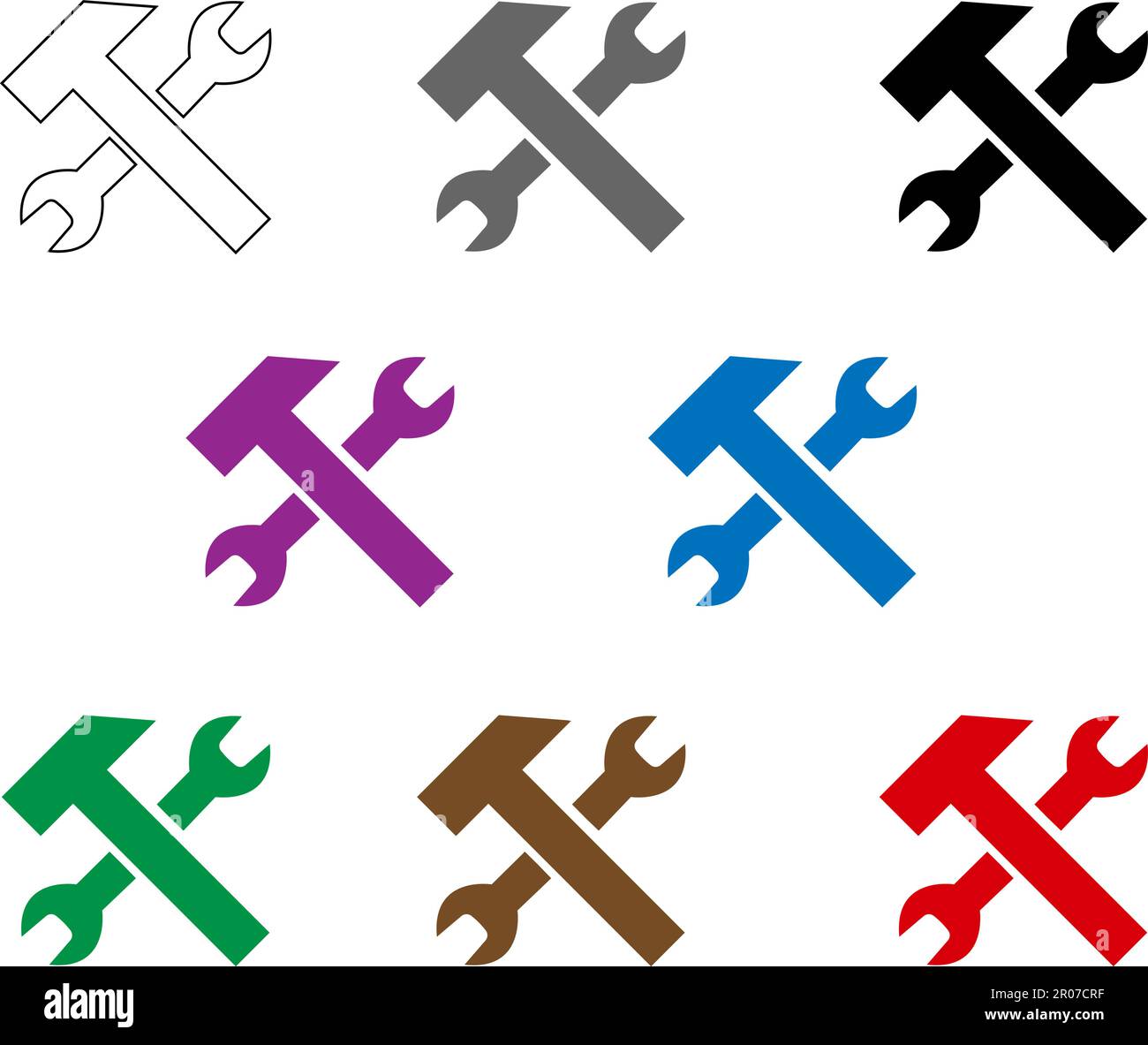 Icônes Outils et Service définies. Clé, tournevis et icône d'engrenage. Icône de glyphe de tournevis et de clé. Réglages et réparation, panneau de service - vecteur de stock Illustration de Vecteur