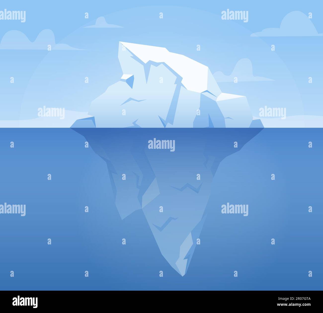 Iceberg flottant, énorme glacier au-dessus et sous l'eau. Montagne blanche de neige dans l'océan, la fonte de l'arctique. Modèle d'infographies d'entreprise, vecteur très attrayant Illustration de Vecteur