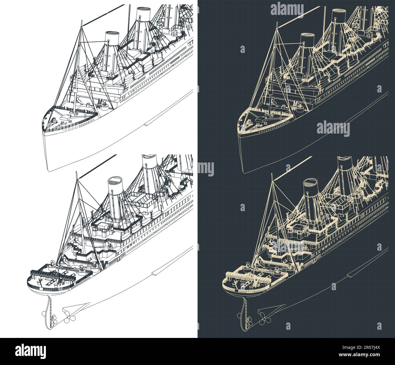 Illustrations vectorielles stylisées de plans isométriques du Titanic Illustration de Vecteur