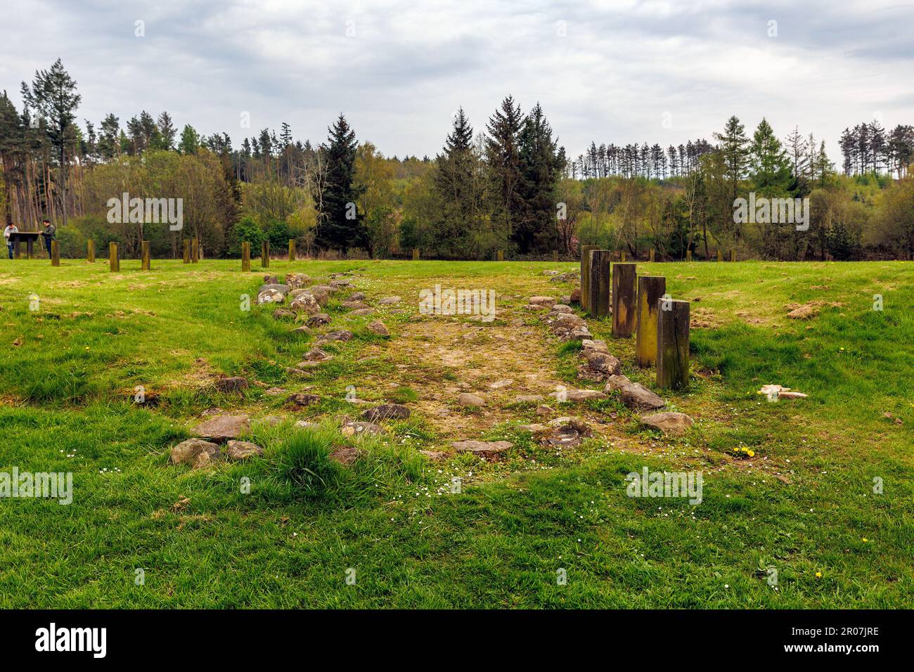 Les vestiges du petit fort romain sur le mur Antonine à Kinneil. La porte la plus au nord de l'Empire romain. Banque D'Images