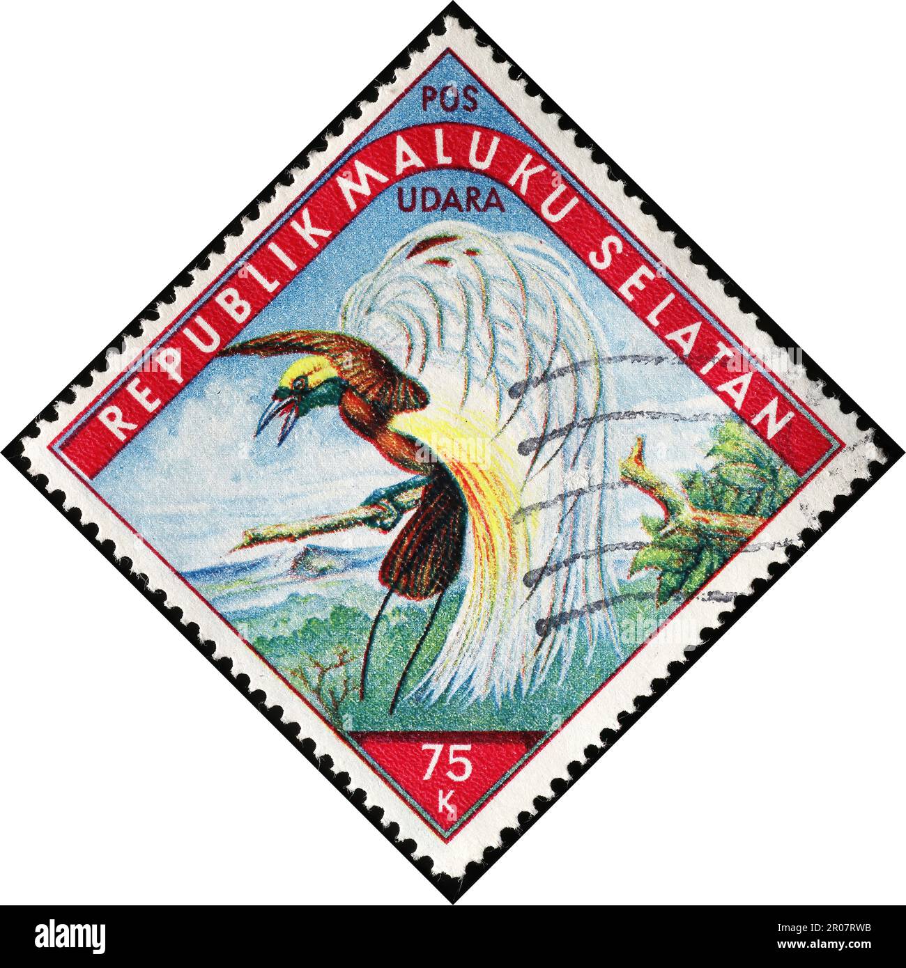 Magnifique oiseau de paradis sur le timbre de l'Indonésie Banque D'Images