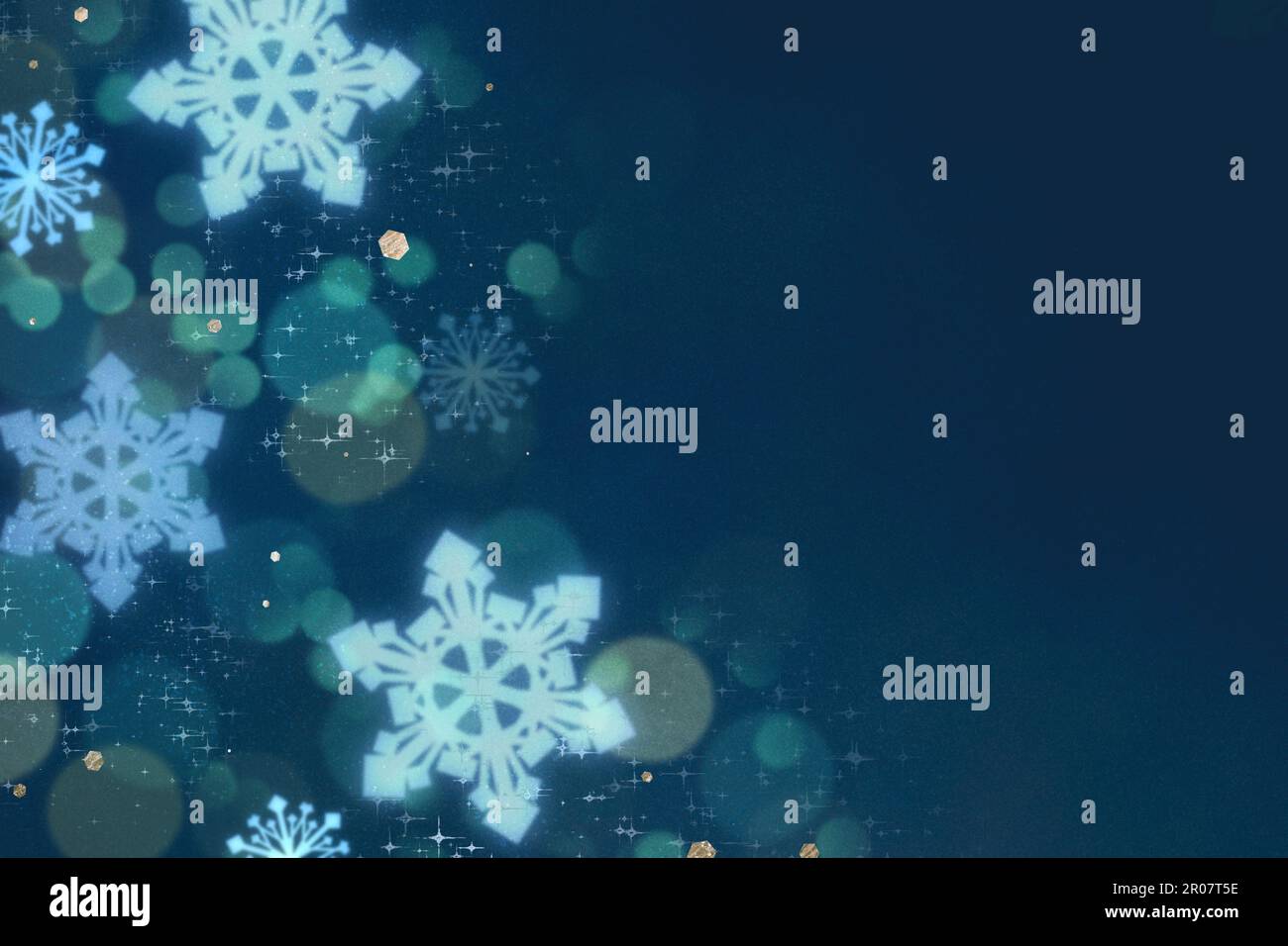 Modèle de résumé d'hiver. Flocons de neige et paillettes de bokeh sur fond vert foncé. Concept de Noël froid Banque D'Images