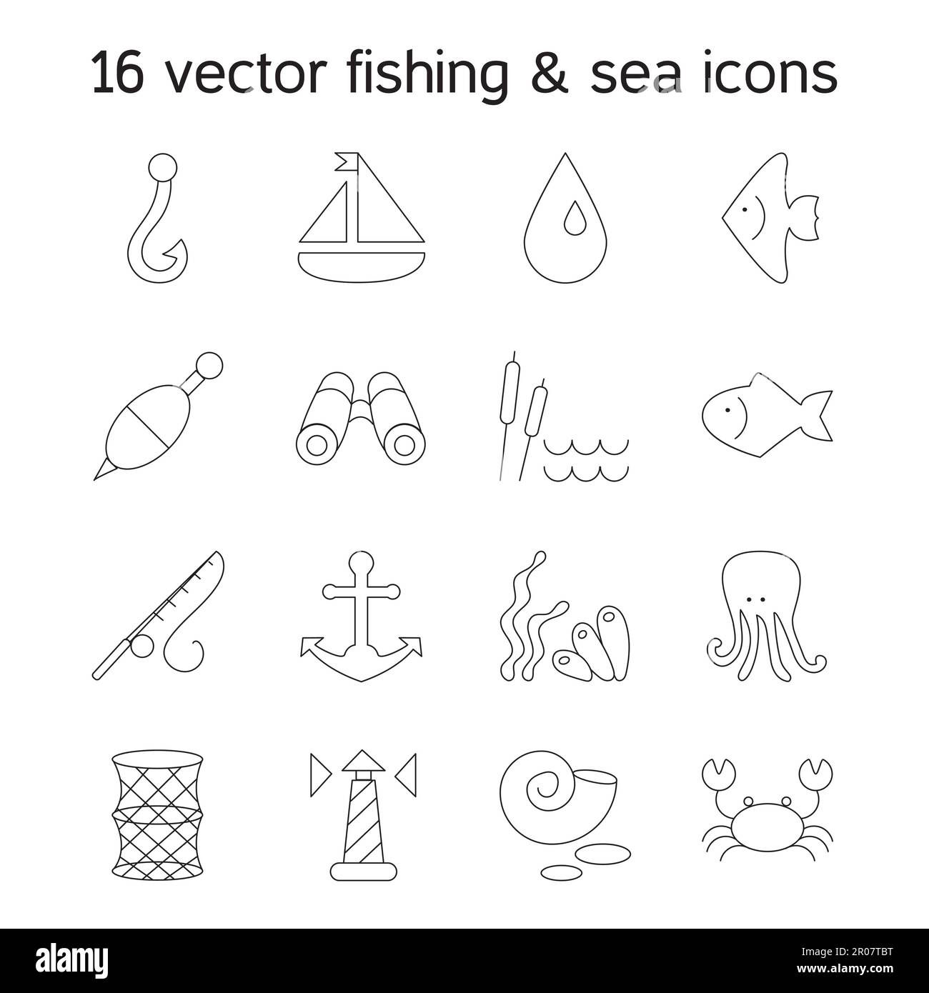 Marine et de pêche isolés icons set. Vector Illustration de Vecteur