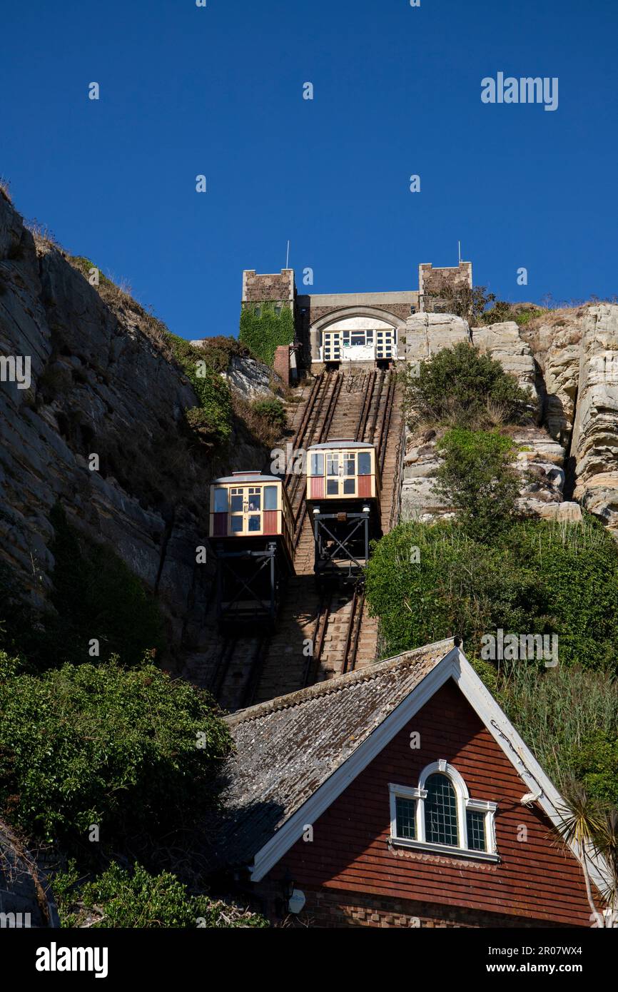 Le monte-pente est en service à Hastings, au Royaume-Uni Banque D'Images