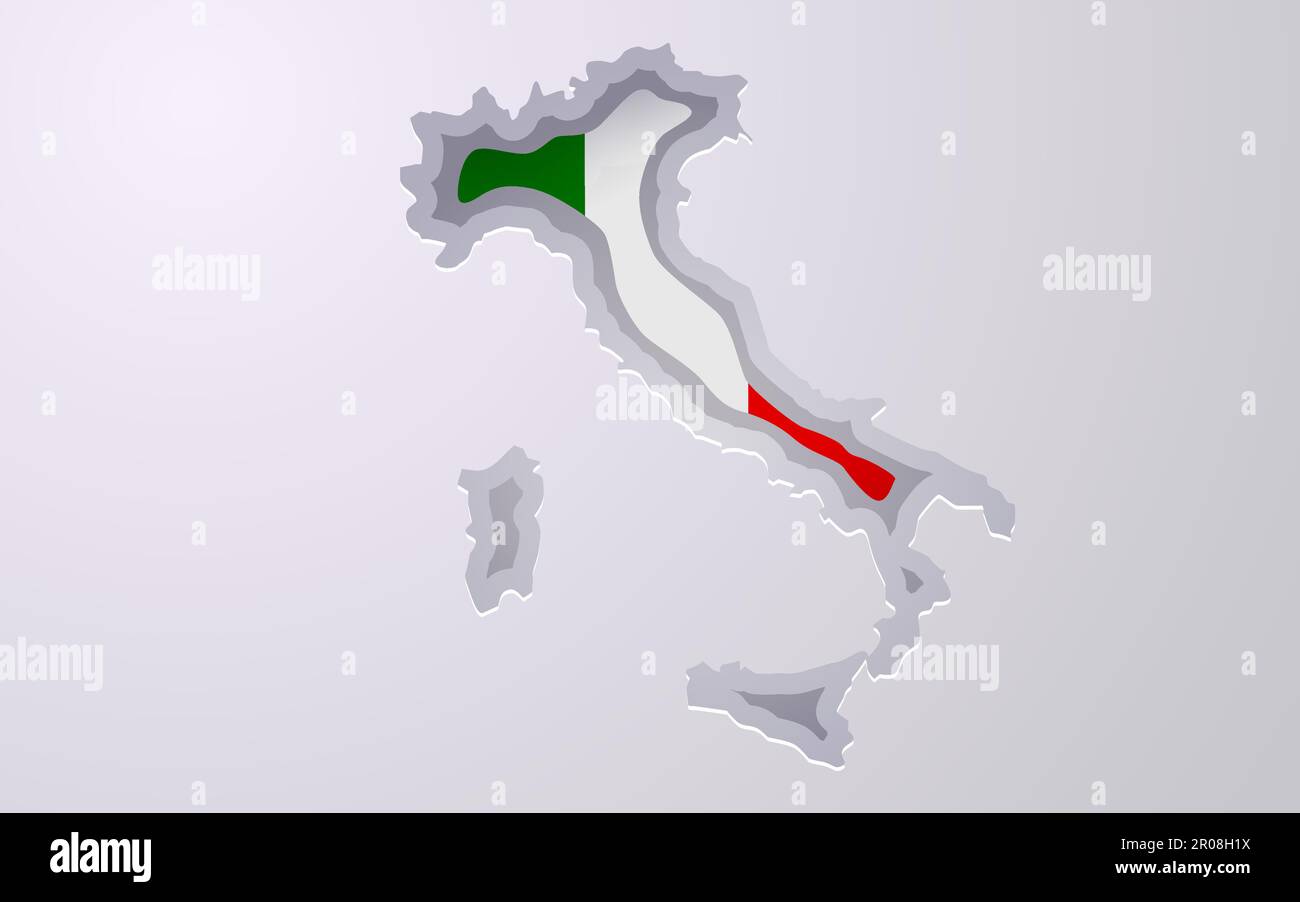 Carte Creative Italy avec couleurs drapeau dans le style de coupe de papier. Illustration vectorielle Illustration de Vecteur